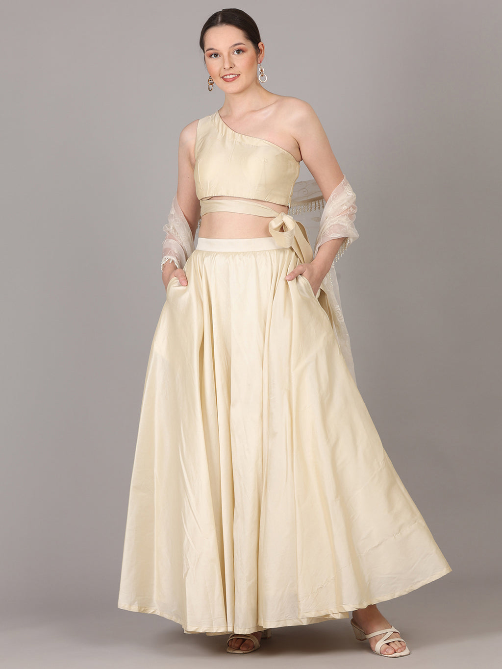 IVORY CROP SKIRT SET