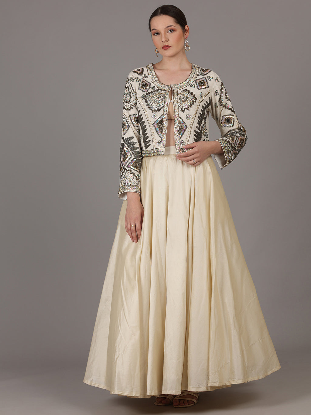 NAMAH BY PARUL MONGIA Linen Off White Embroidered Jacket