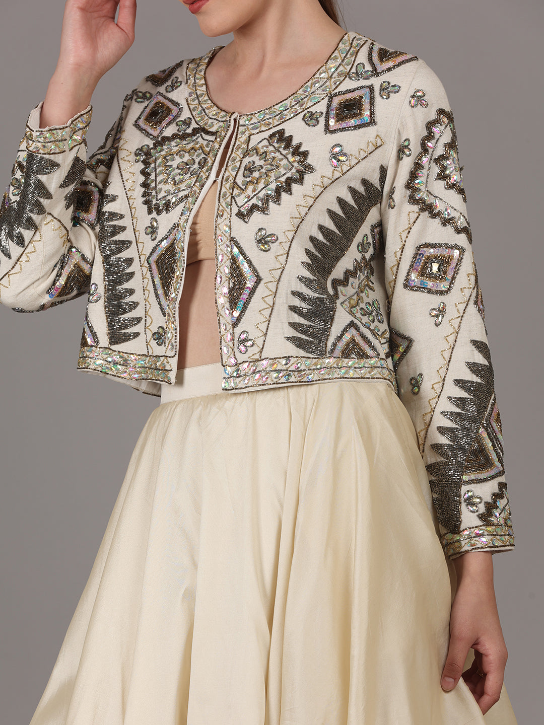 NAMAH BY PARUL MONGIA Linen Off White Embroidered Jacket