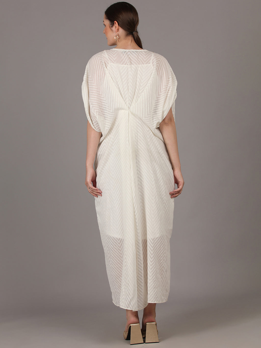NAMAH BY PARUL MONGIA Ivory Cotton Chiffon Kaftan Dress with Slip