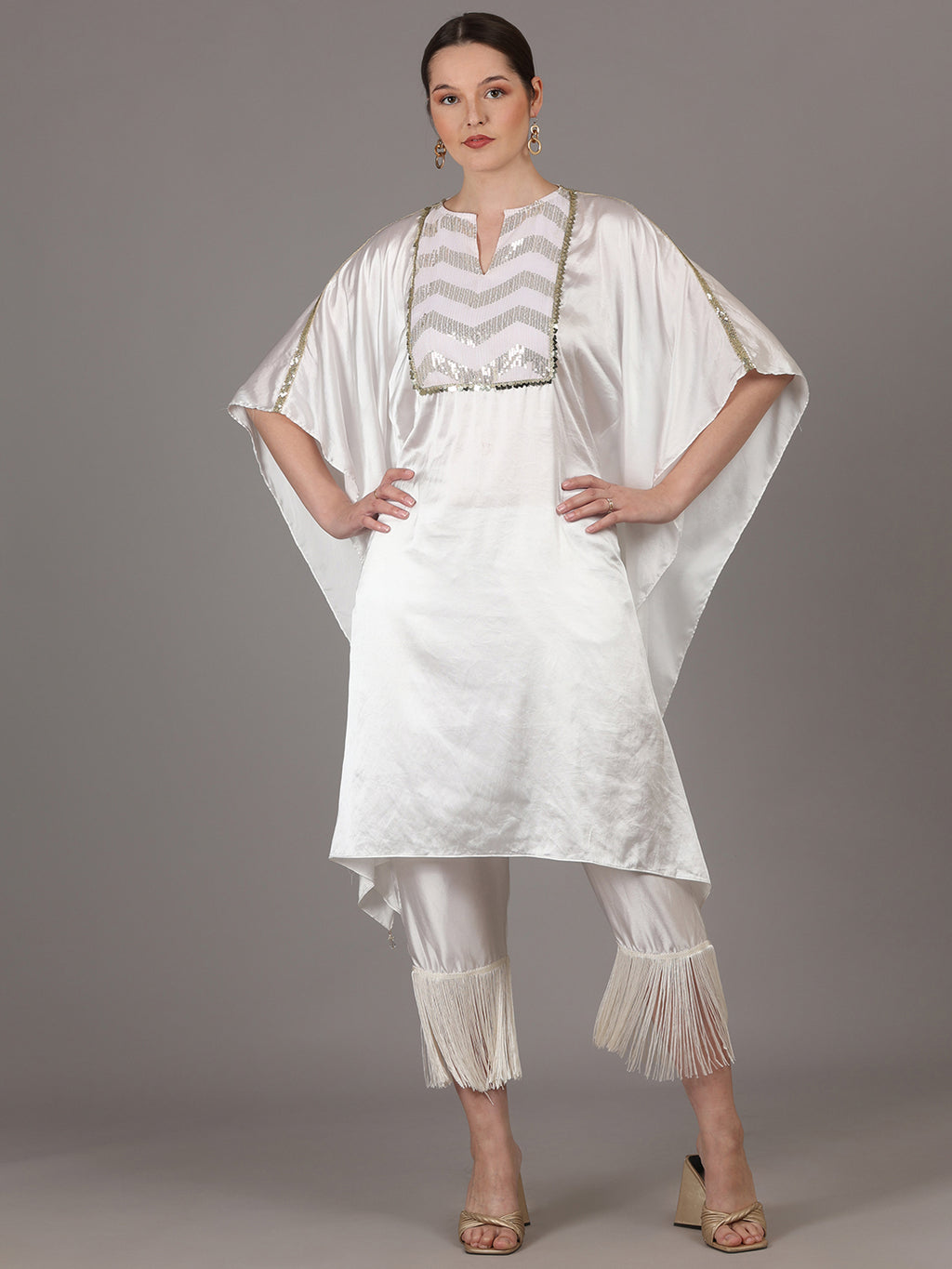 NAMAH BY PARUL MONGIA Ivory Satin Kaftan with Straight Pant
