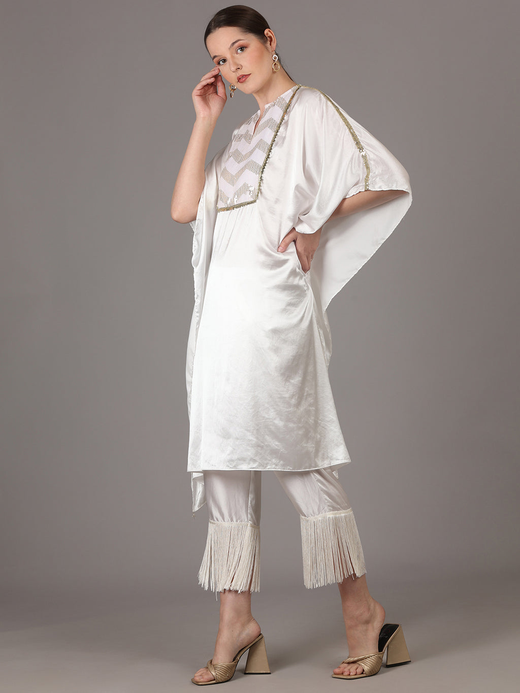 NAMAH BY PARUL MONGIA Ivory Satin Kaftan with Straight Pant