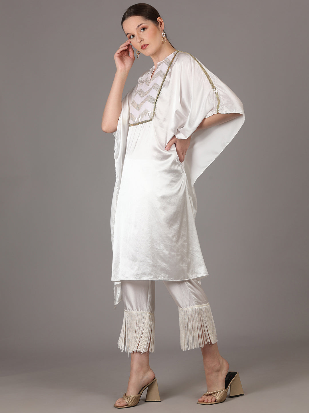 NAMAH BY PARUL MONGIA Ivory Satin Kaftan with Straight Pant