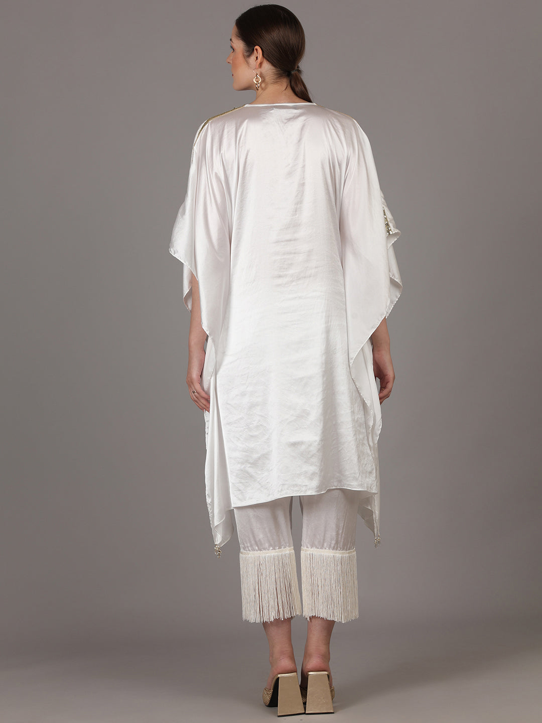 NAMAH BY PARUL MONGIA Ivory Satin Kaftan with Straight Pant
