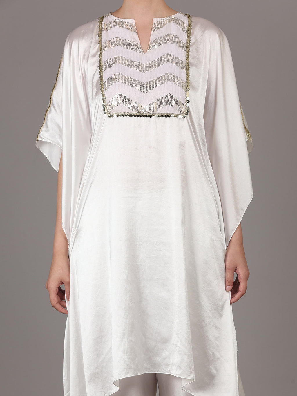 NAMAH BY PARUL MONGIA Ivory Satin Kaftan with Straight Pant