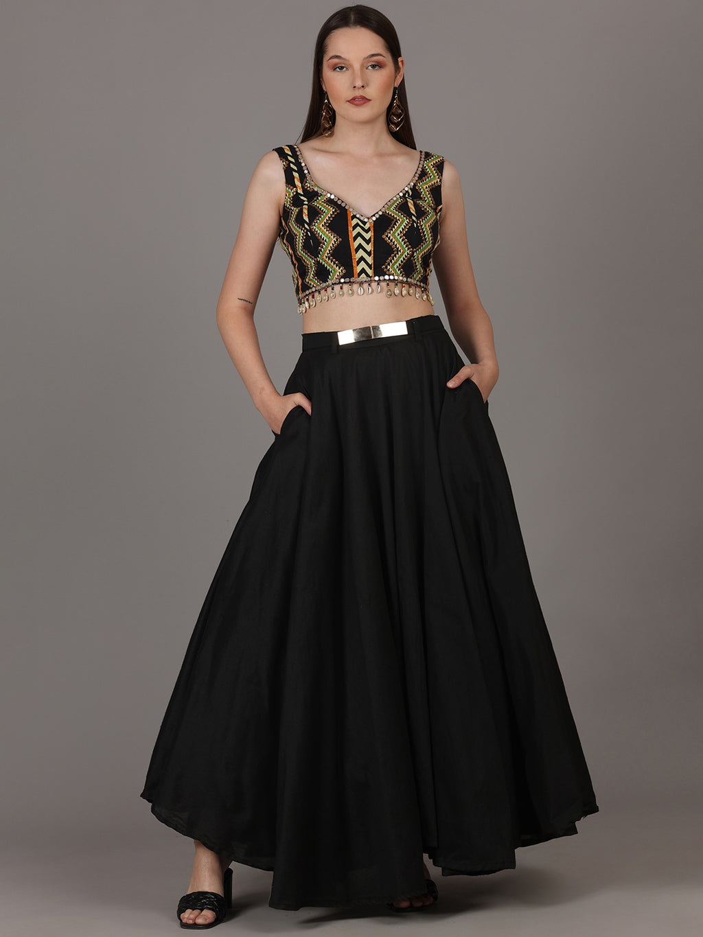 Namah By Parul Mongia Black Taffeta Silk Skirt Set