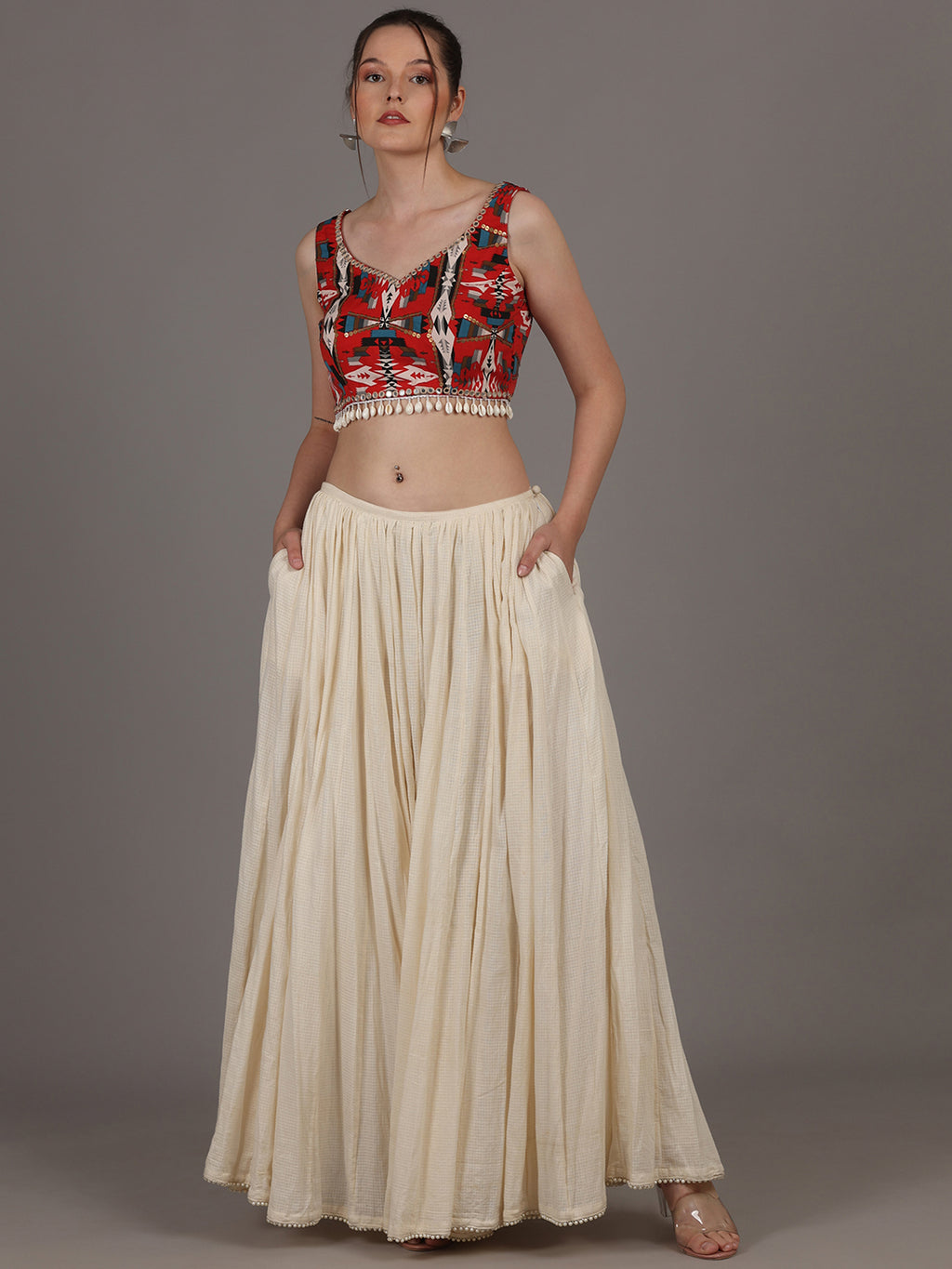 NAMAH BY PARUL MONGIA Red Astrid Crop Top & Skirt