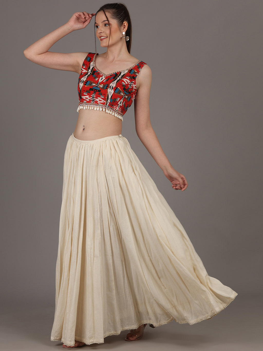 NAMAH BY PARUL MONGIA Red Astrid Crop Top & Skirt