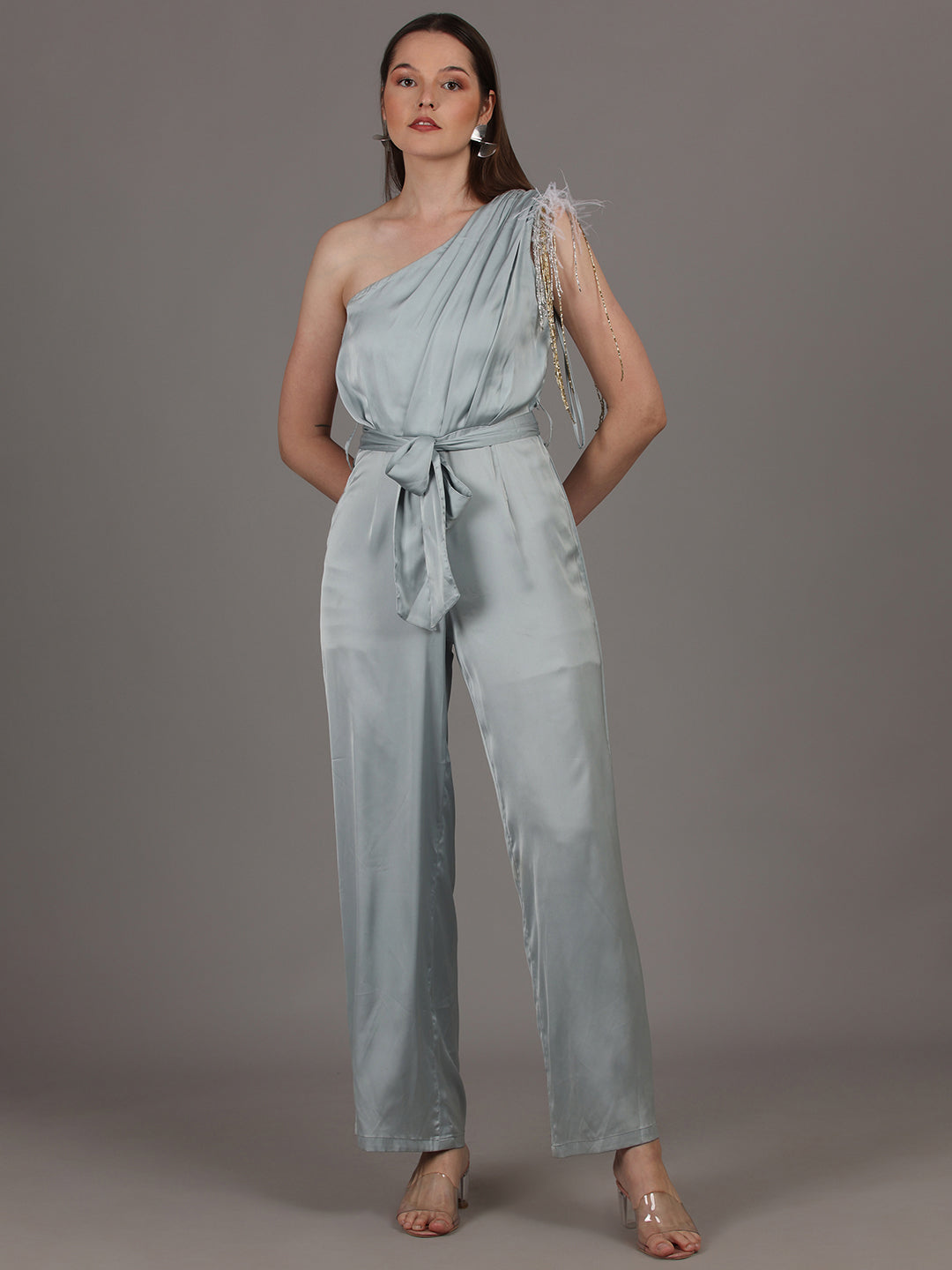 NAMAH BY PARUL MONGIA Ice Blue One Shoulder Jumpsuit
