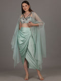 NAMAH BY PARUL MONGIA Ice Blue Embroidered Bralette with Skirt & Cape