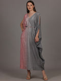 Namah By Parul Mongia Grey & Carrot Red Lycra Shimmer Kaftan