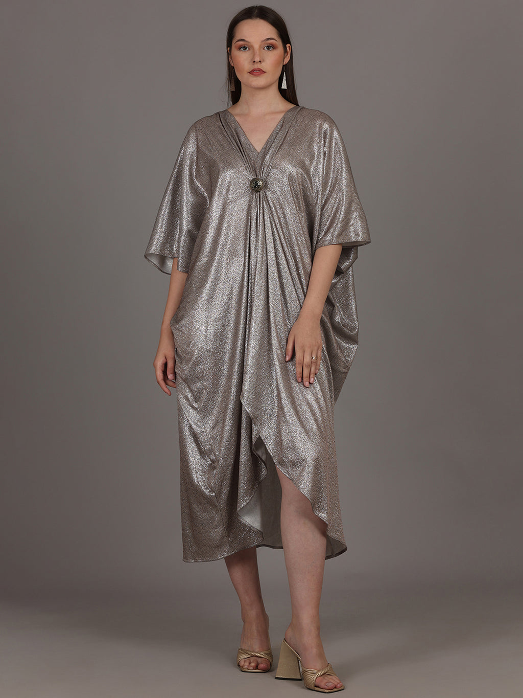 Namah By Parul Mongia Mouse Grey Lycra Shimmer Kaftan Dress