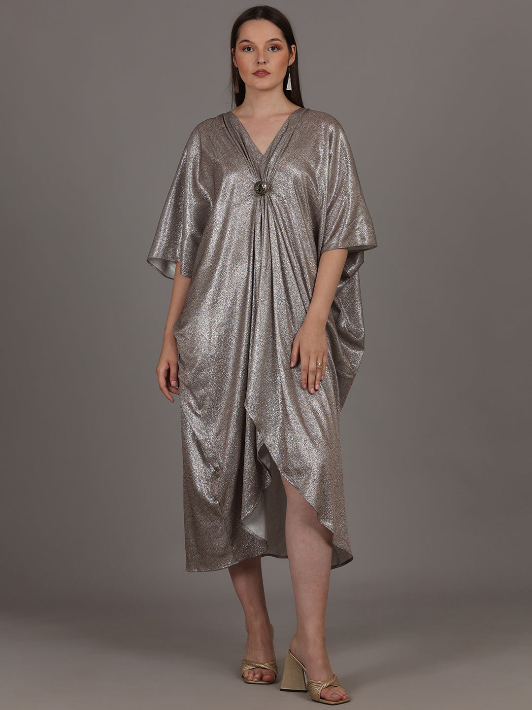 Namah By Parul Mongia Mouse Grey Lycra Shimmer Kaftan Dress