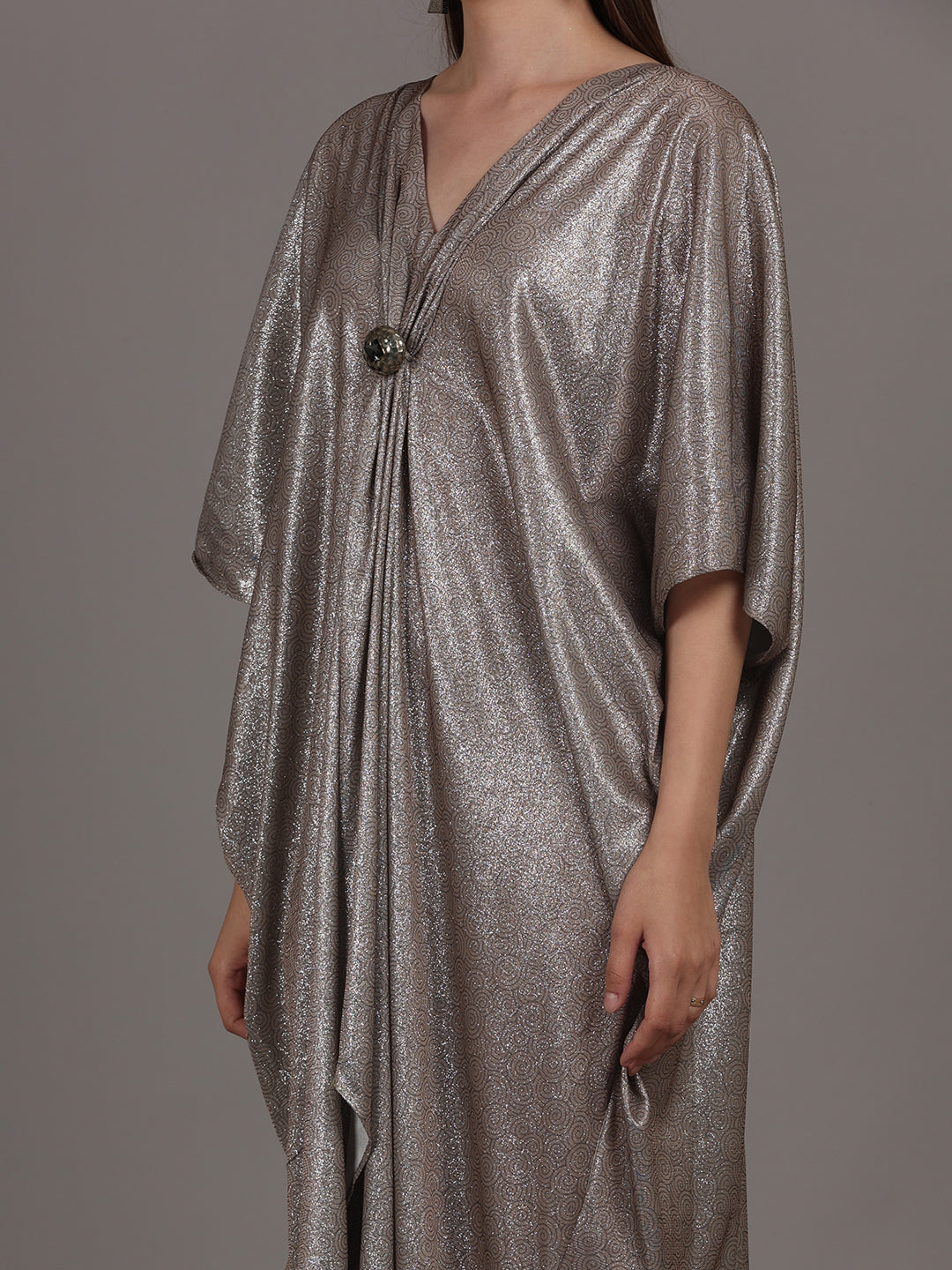Namah By Parul Mongia Mouse Grey Lycra Shimmer Kaftan Dress