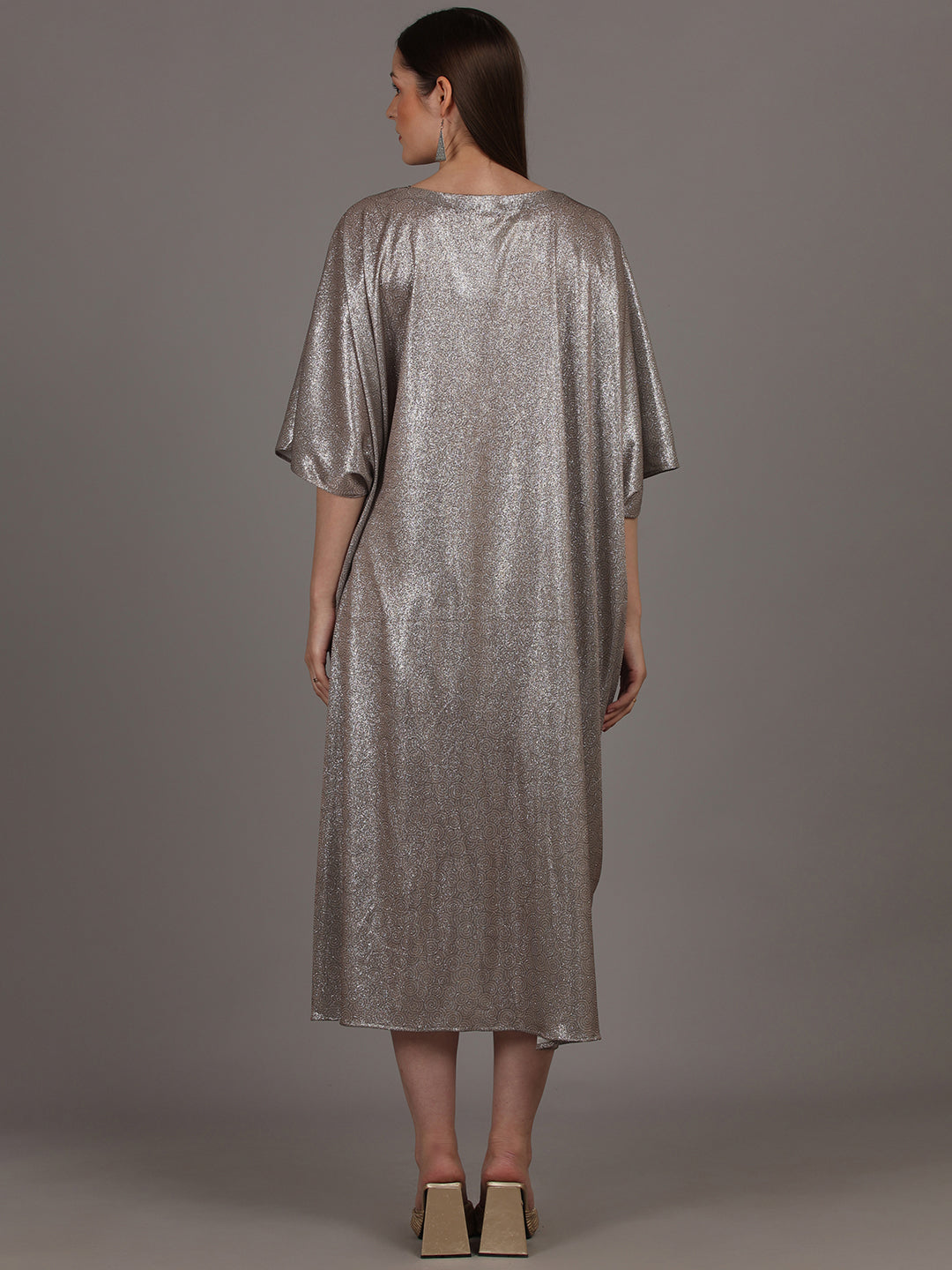 Namah By Parul Mongia Mouse Grey Lycra Shimmer Kaftan Dress