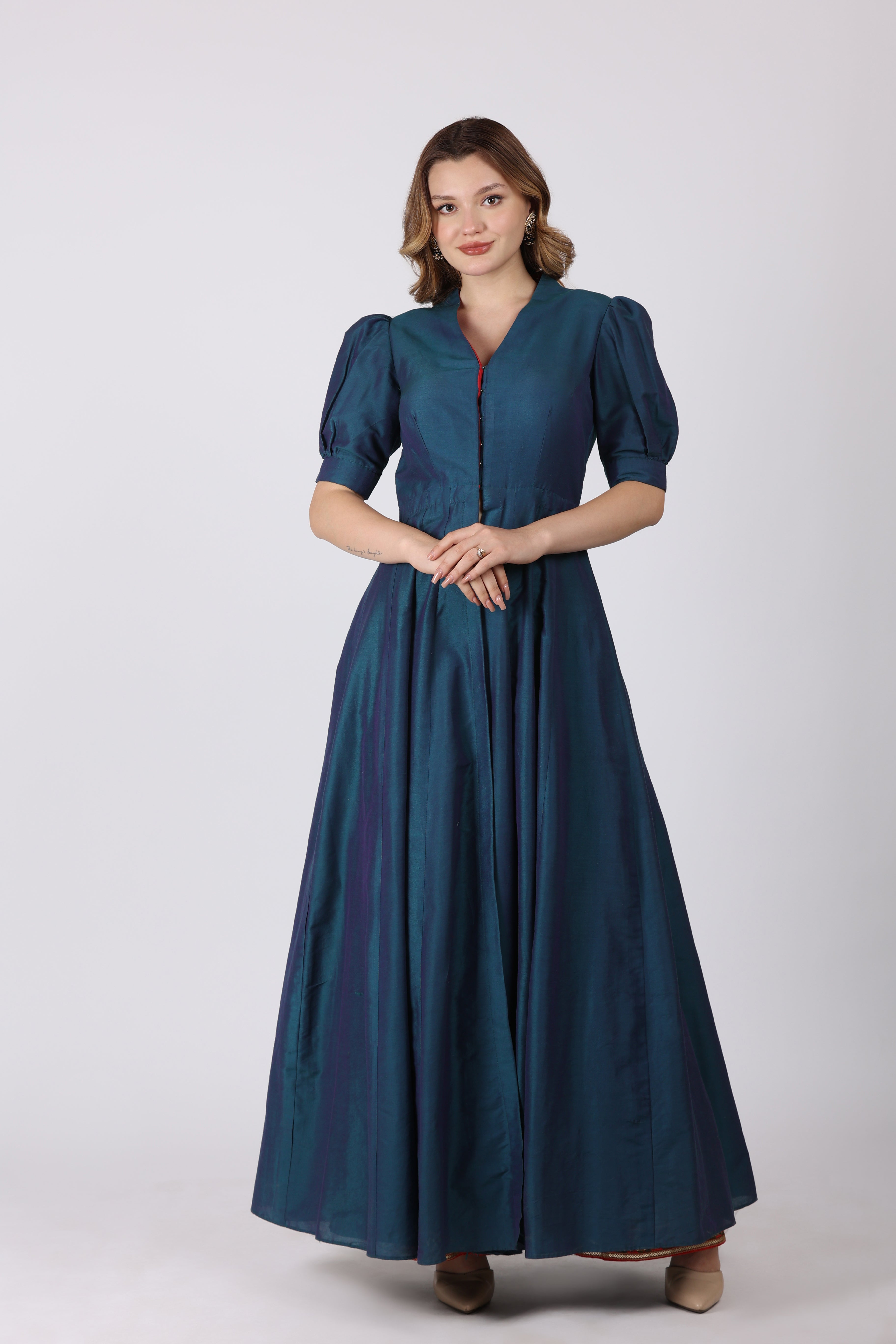NAMAH BY PARUL MONGIA Teal Embroidered Slit Kurta and Pant