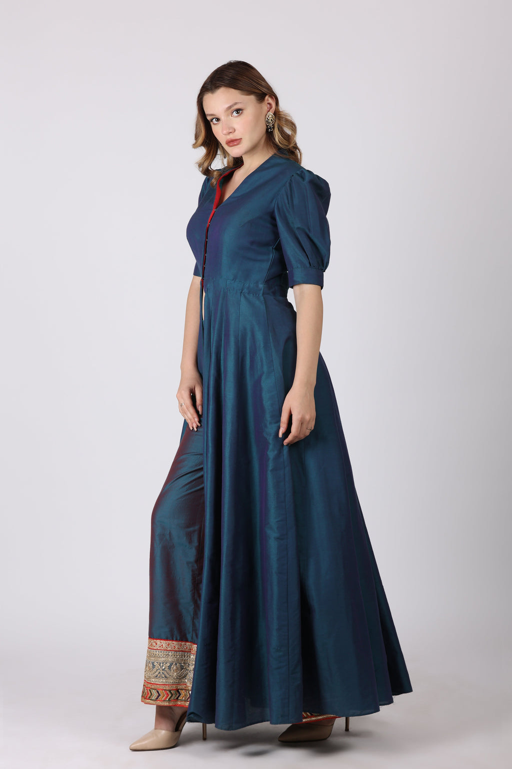 NAMAH BY PARUL MONGIA Teal Embroidered Slit Kurta and Pant