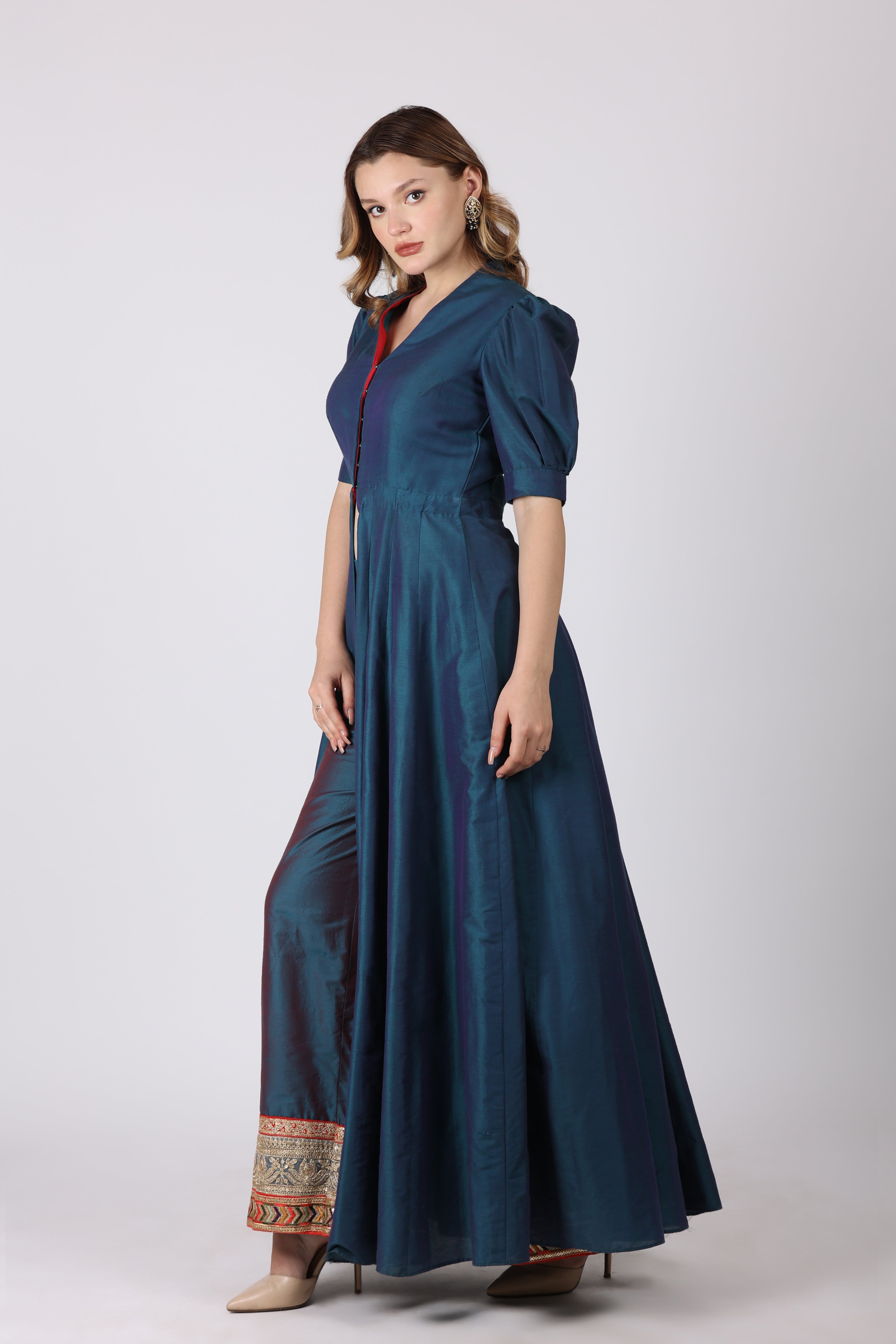 NAMAH BY PARUL MONGIA Teal Embroidered Slit Kurta and Pant