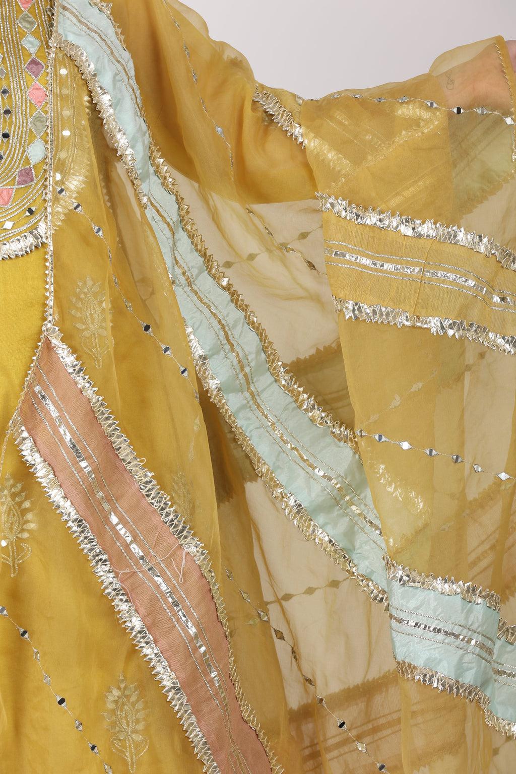 NAMAH BY PARUL MONGIA Yellow Mirror Work Kurta with Sharara and Dupatta