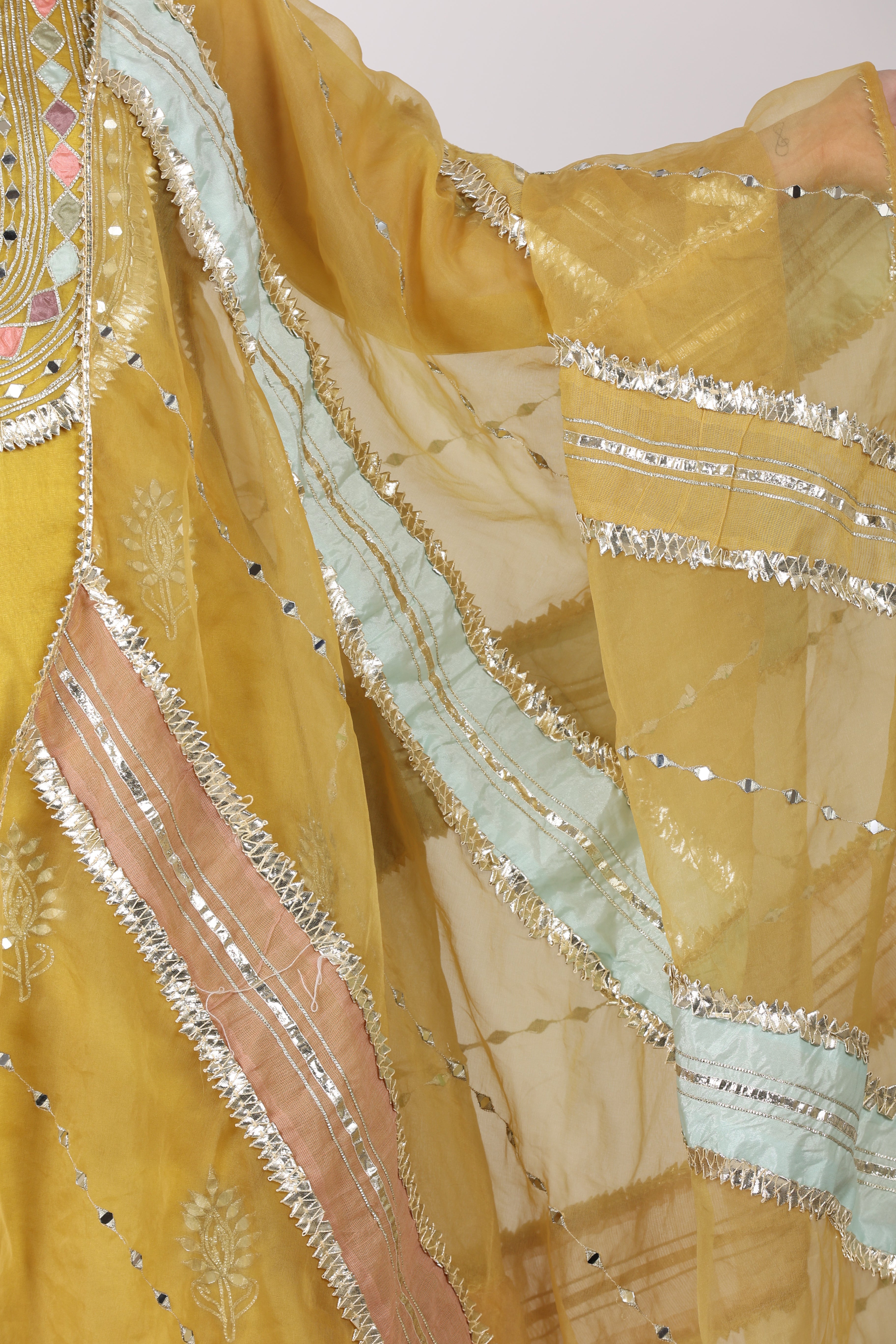 NAMAH BY PARUL MONGIA Yellow Mirror Work Kurta with Sharara and Dupatta