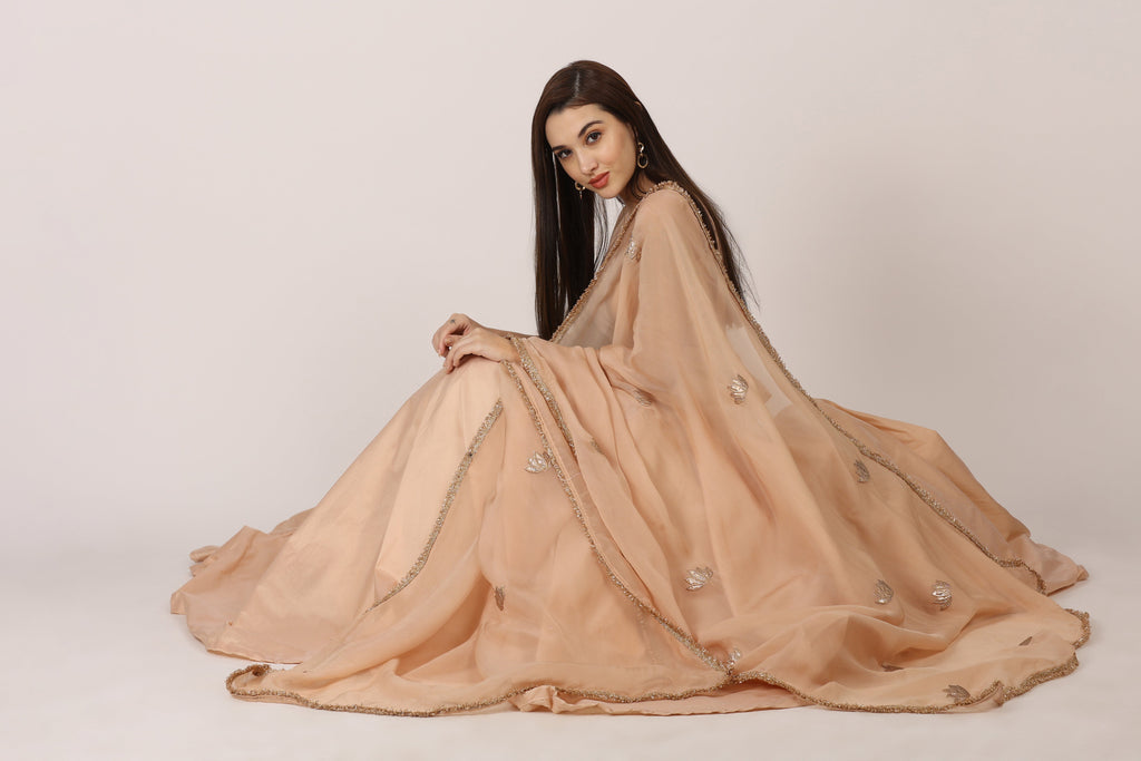 NAMAH BY PARUL MONGIA Beige Salmon Solid Blouse with Lehenga and Dupatta