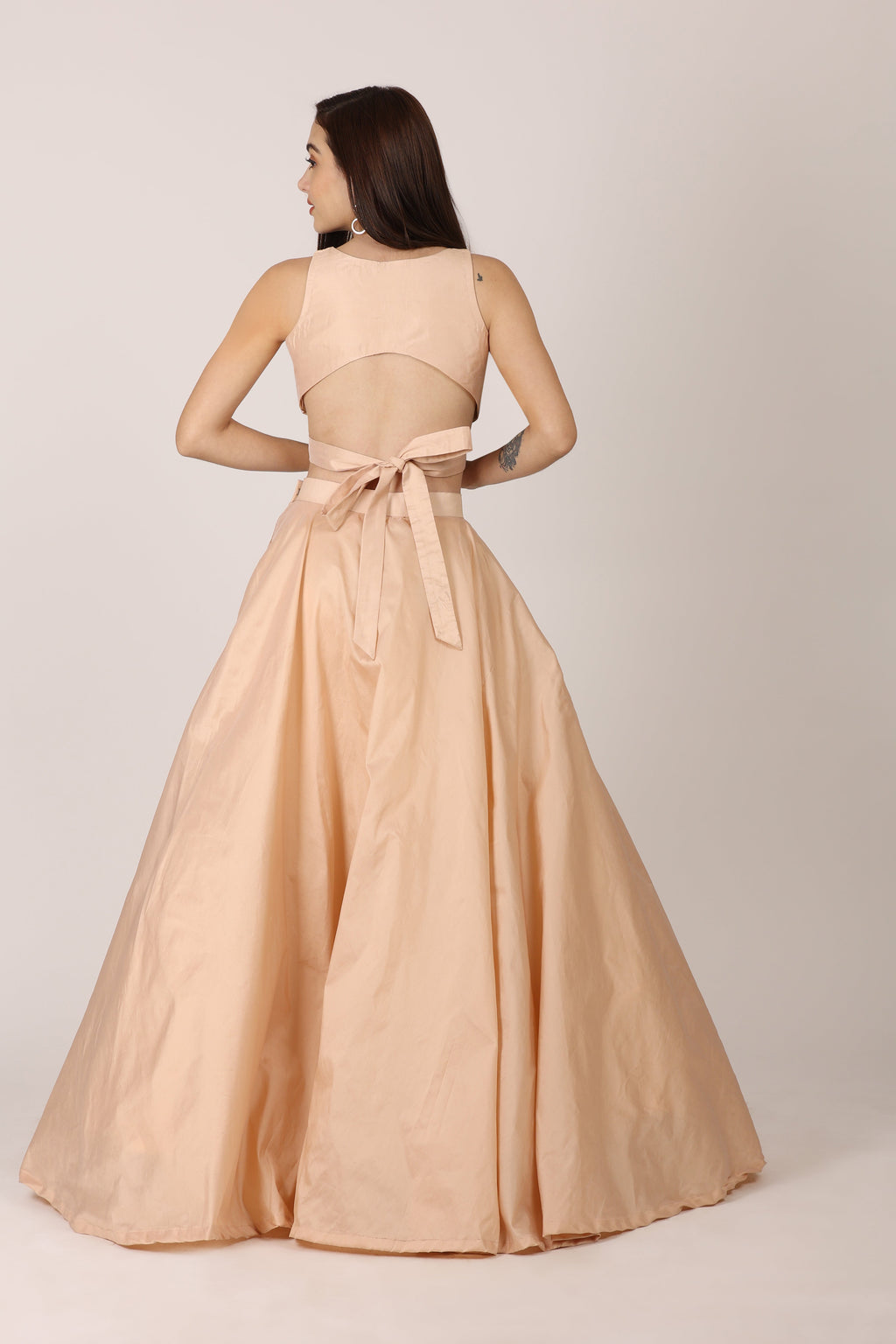 NAMAH BY PARUL MONGIA Beige Salmon Solid Blouse with Lehenga and Dupatta