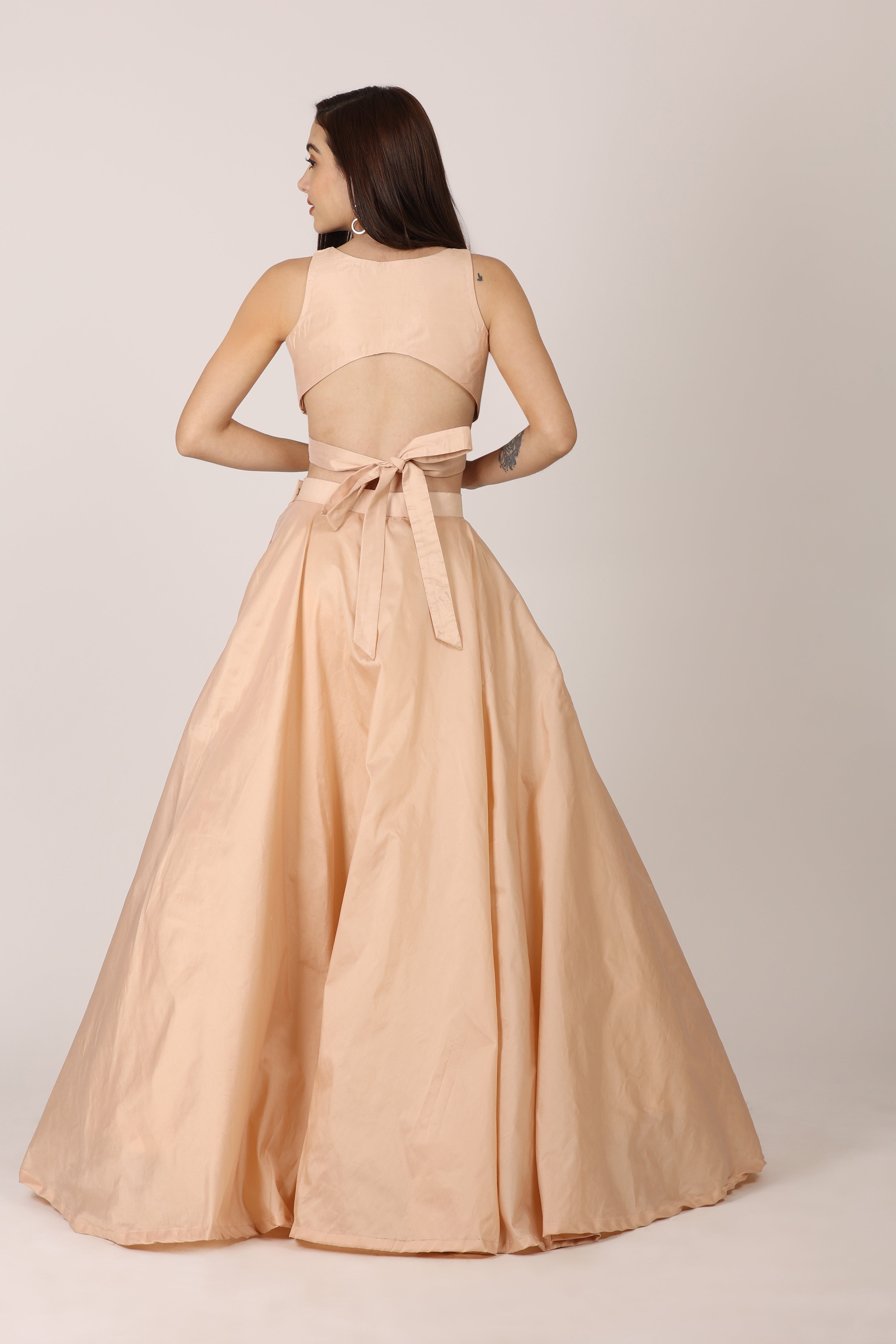NAMAH BY PARUL MONGIA Beige Salmon Solid Blouse with Lehenga and Dupatta