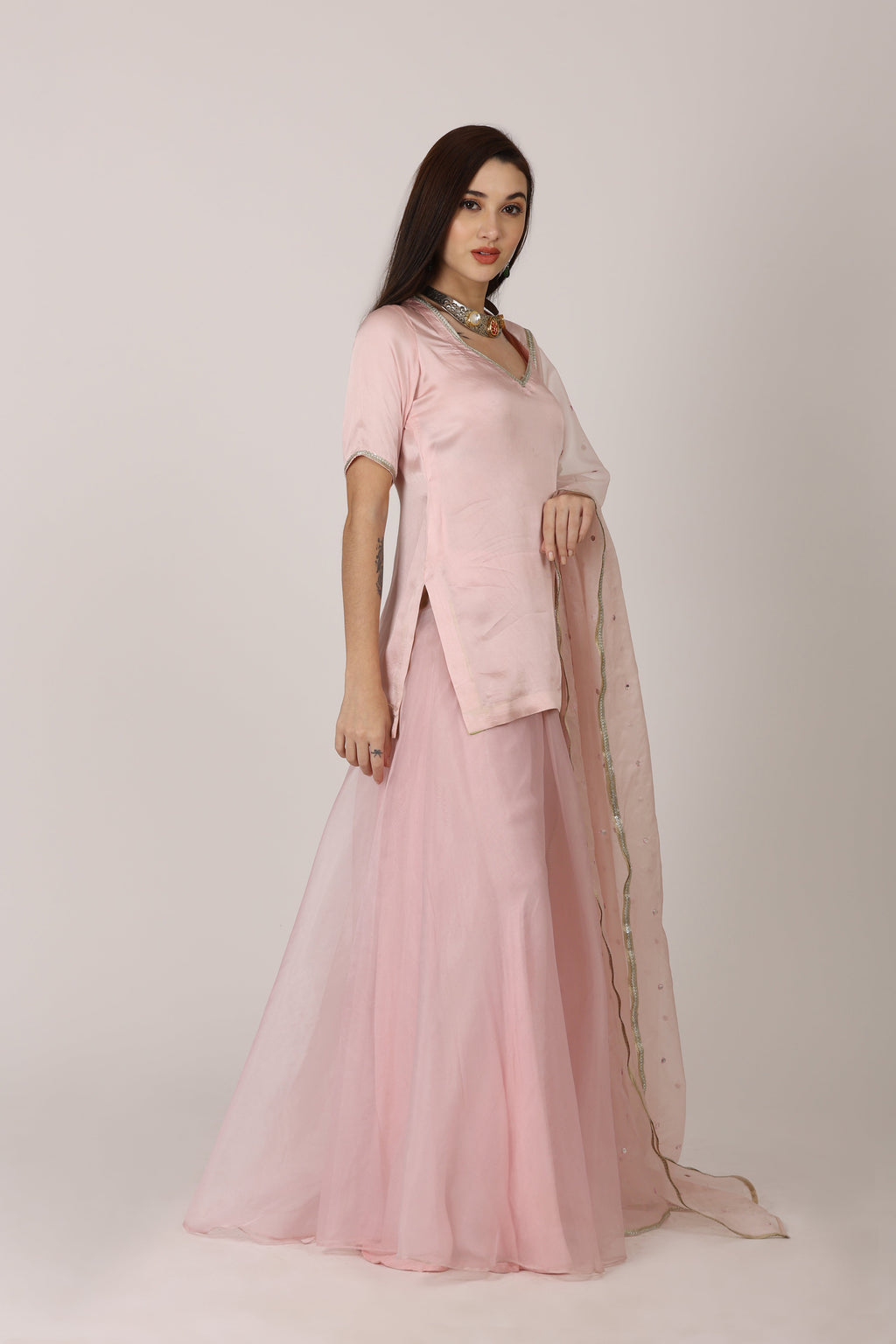 NAMAH BY PARUL MONGIA Pink Solid Kurta with Sharara and Dupatta