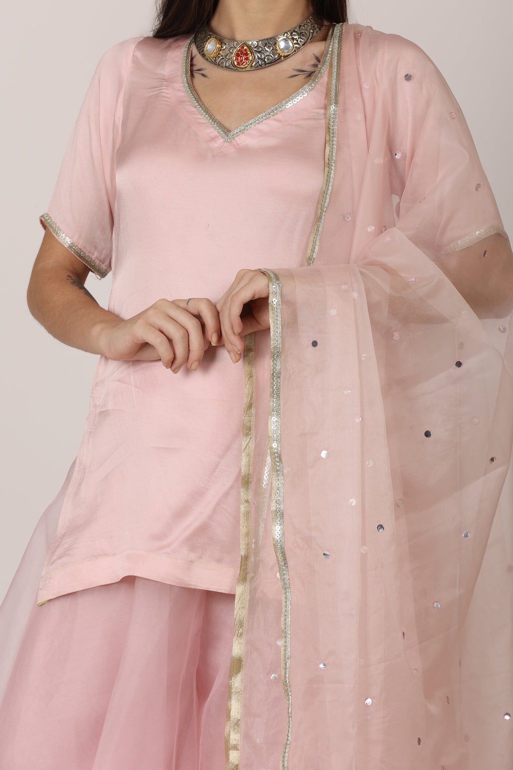NAMAH BY PARUL MONGIA Pink Solid Kurta with Sharara and Dupatta
