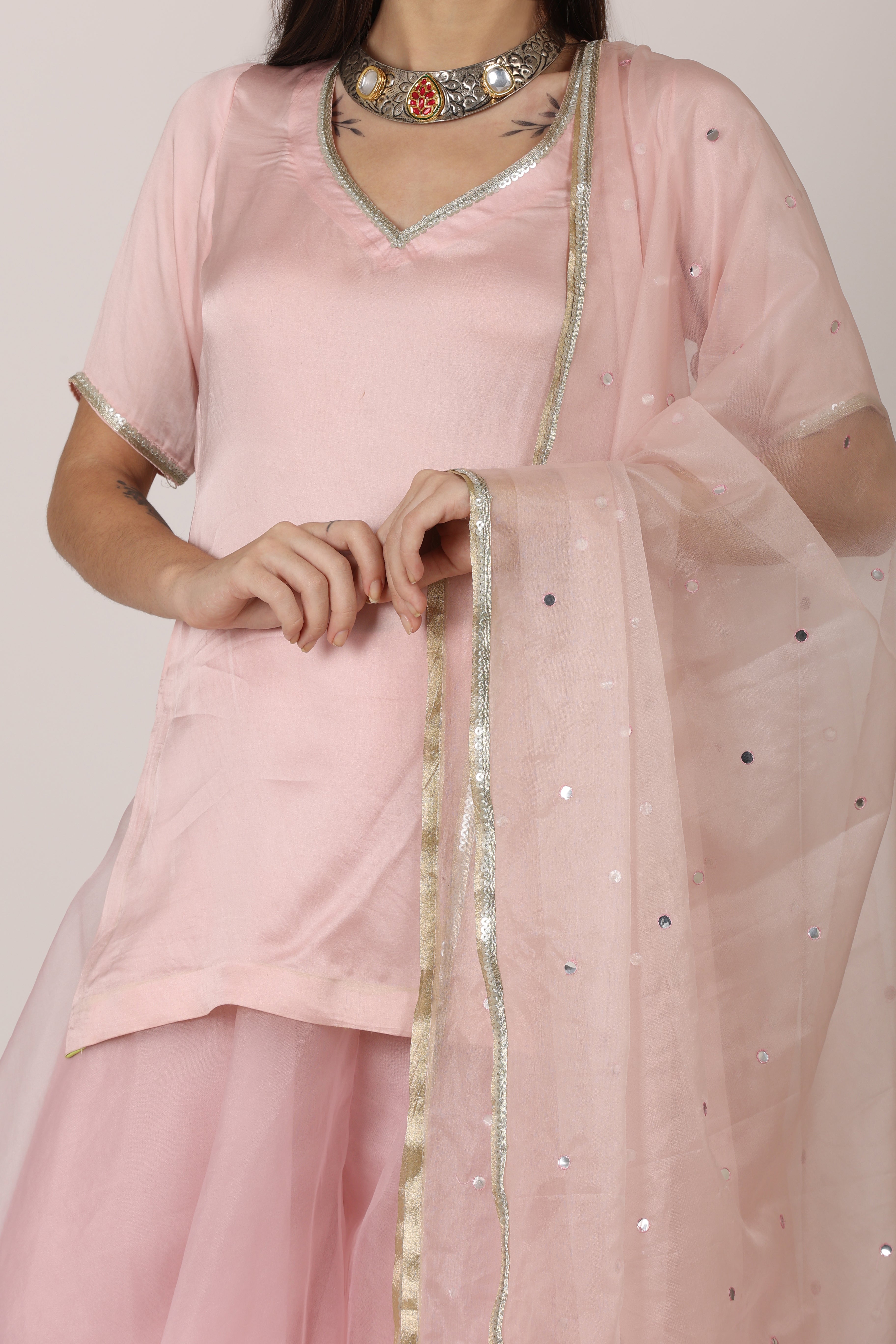 NAMAH BY PARUL MONGIA Pink Solid Kurta with Sharara and Dupatta
