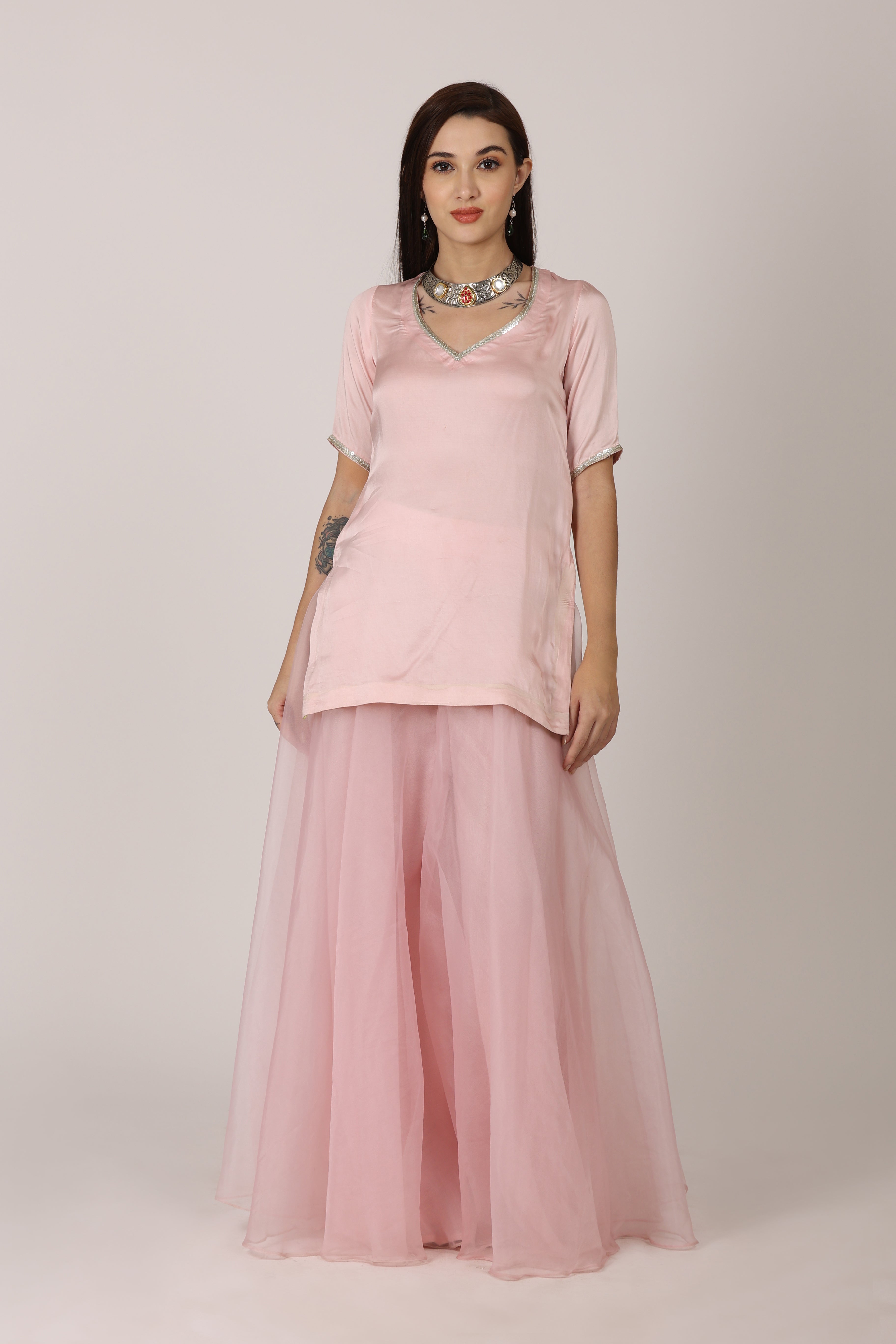 NAMAH BY PARUL MONGIA Pink Solid Kurta with Sharara and Dupatta