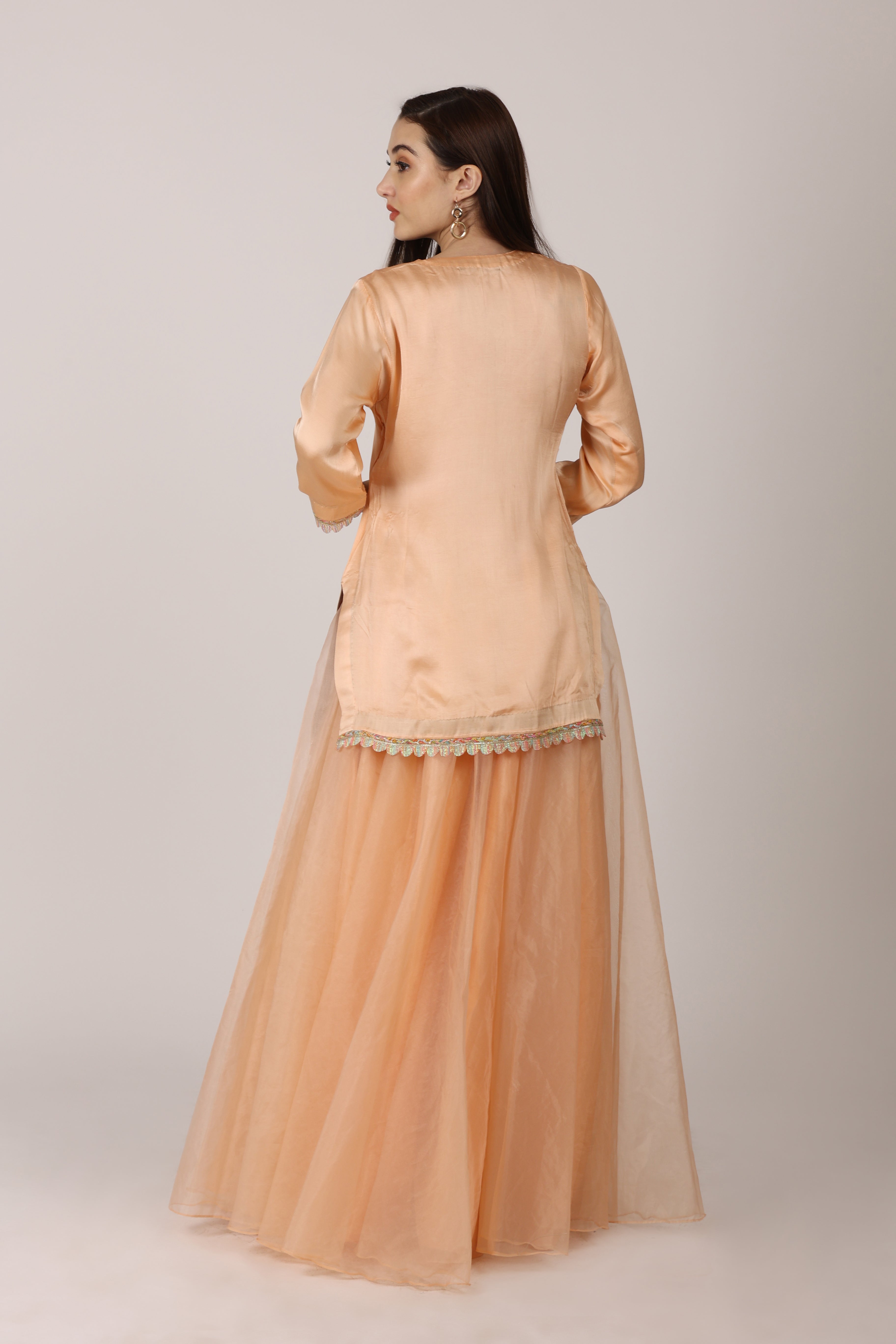 NAMAH BY PARUL MONGIA Peach Solid Kurta with Sharara and Dupatta