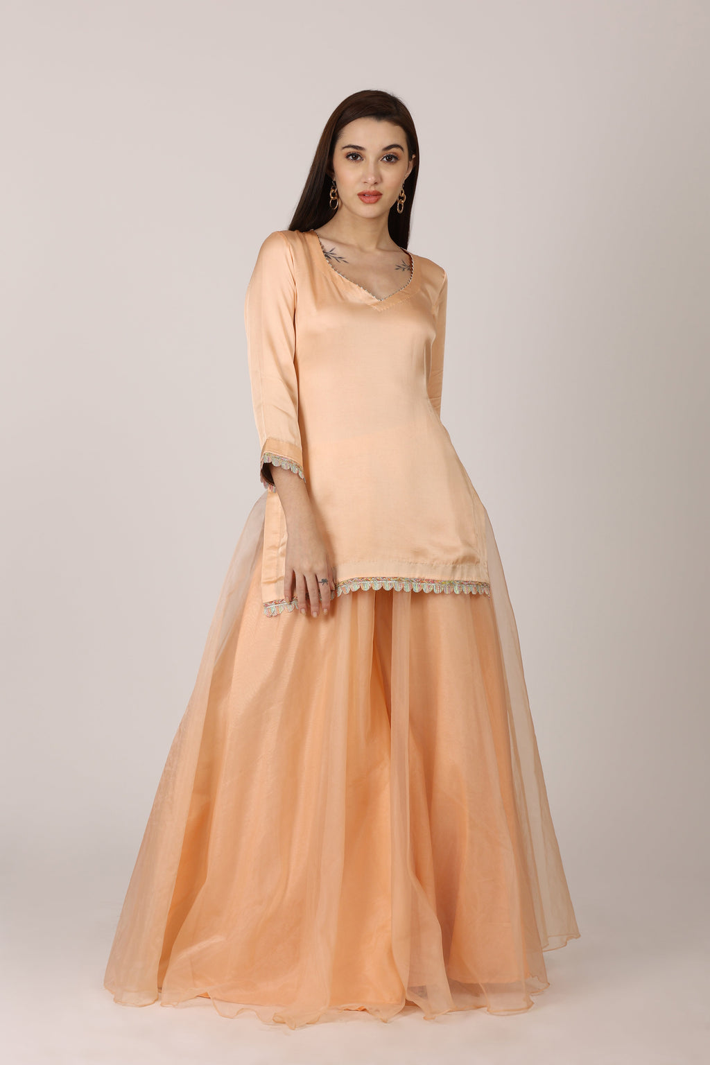 NAMAH BY PARUL MONGIA Peach Solid Kurta with Sharara and Dupatta