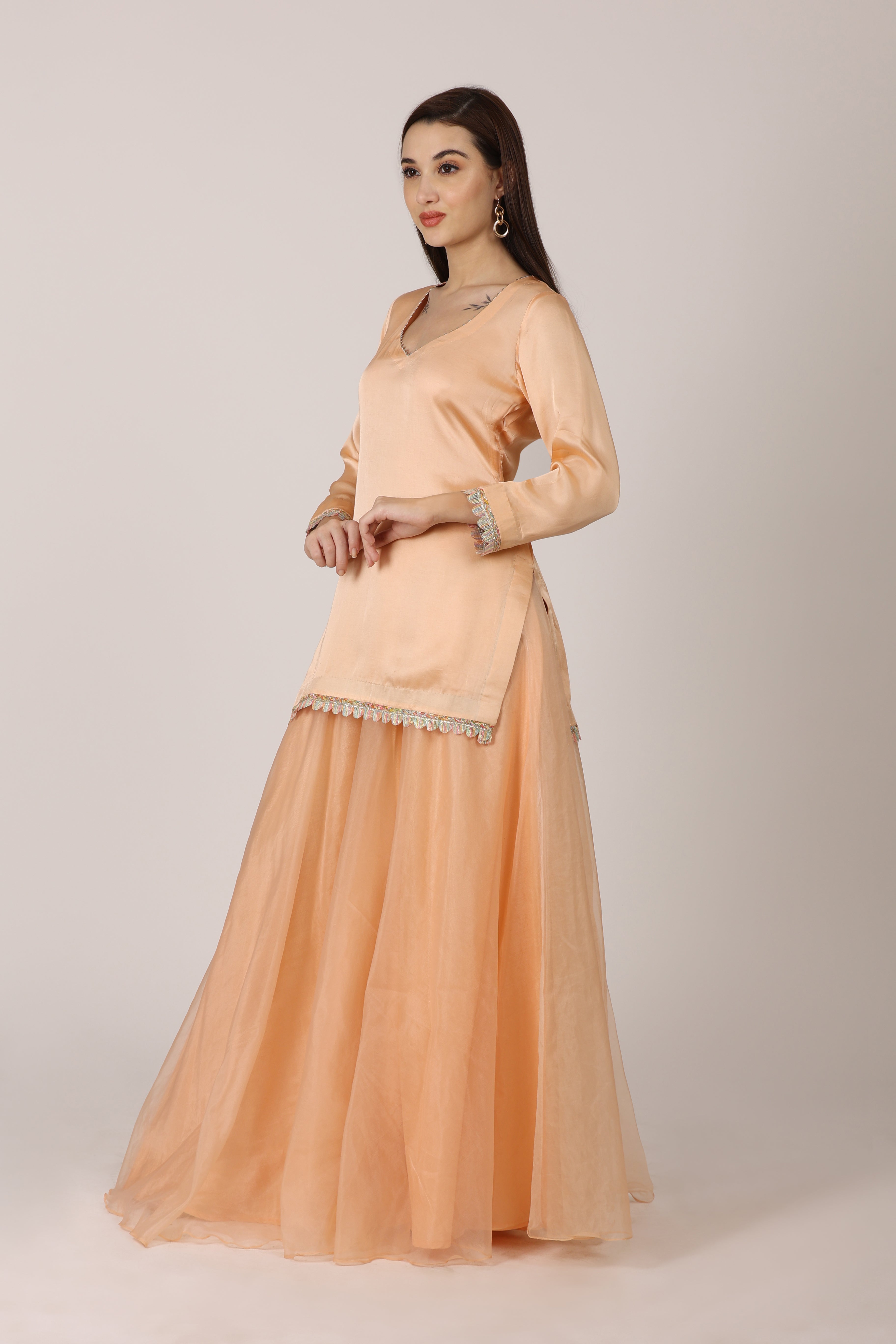 NAMAH BY PARUL MONGIA Peach Solid Kurta with Sharara and Dupatta