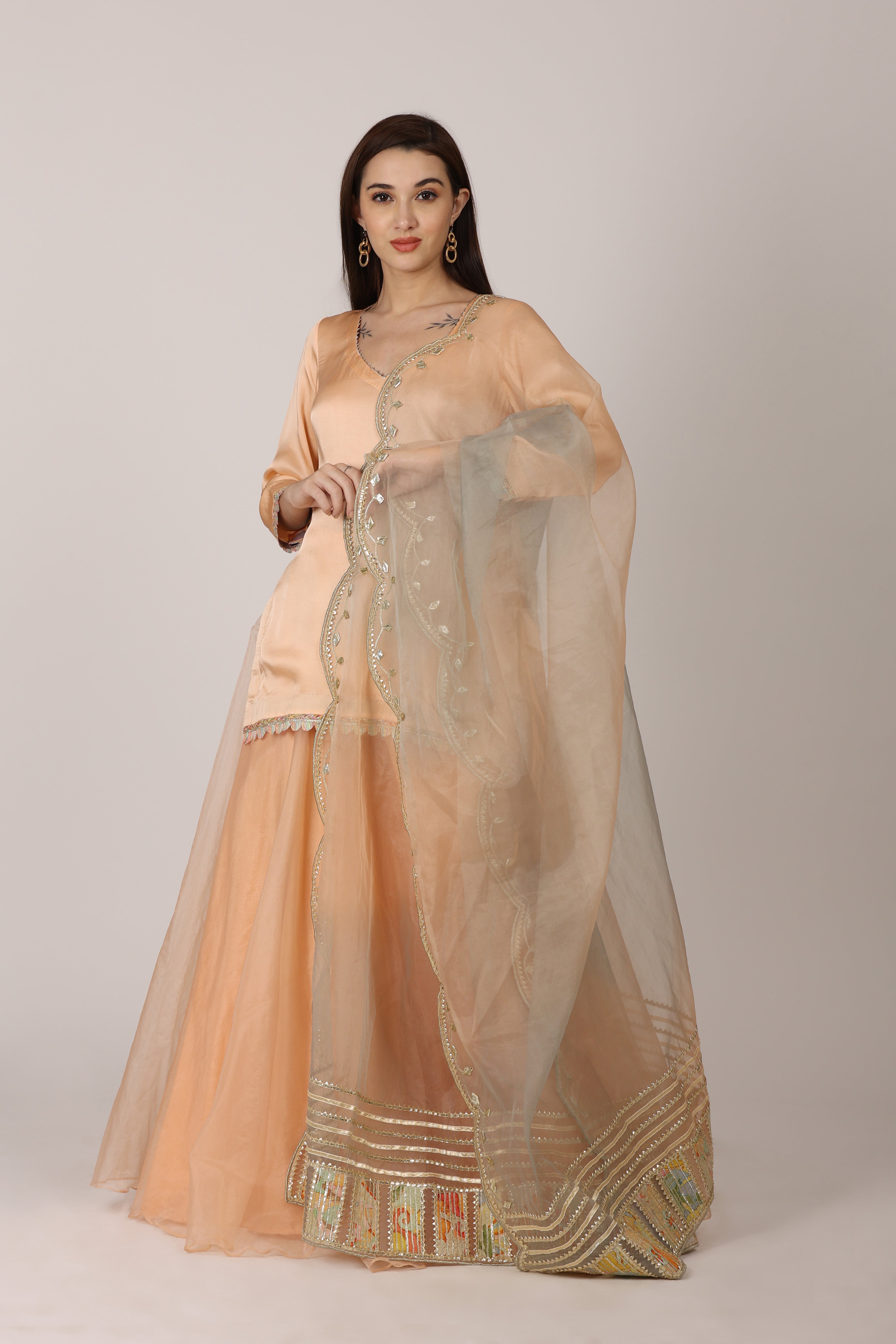 NAMAH BY PARUL MONGIA Peach Solid Kurta with Sharara and Dupatta