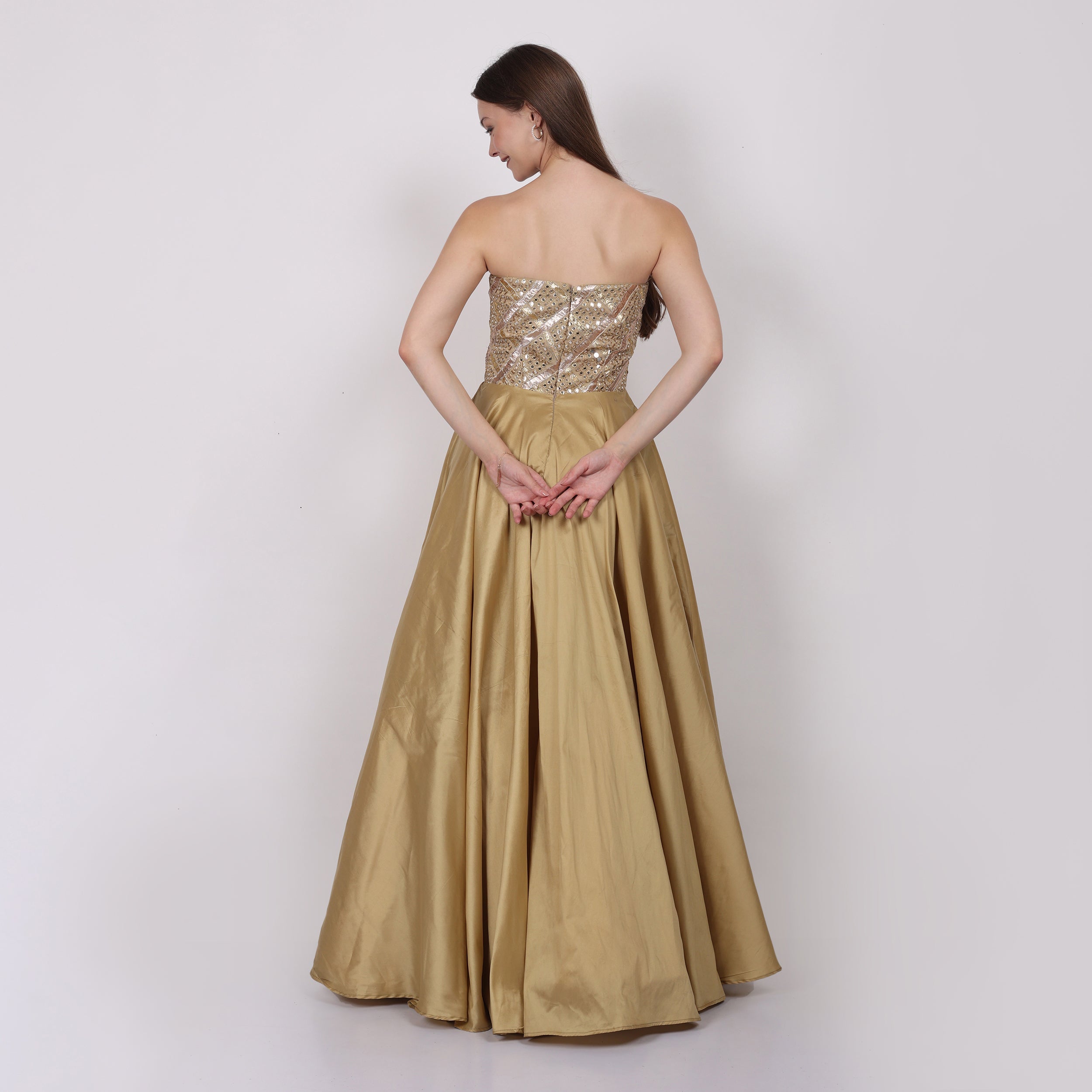 NAMAH BY PARUL MONGIA Gold Mirror Work Silk Tube Gown