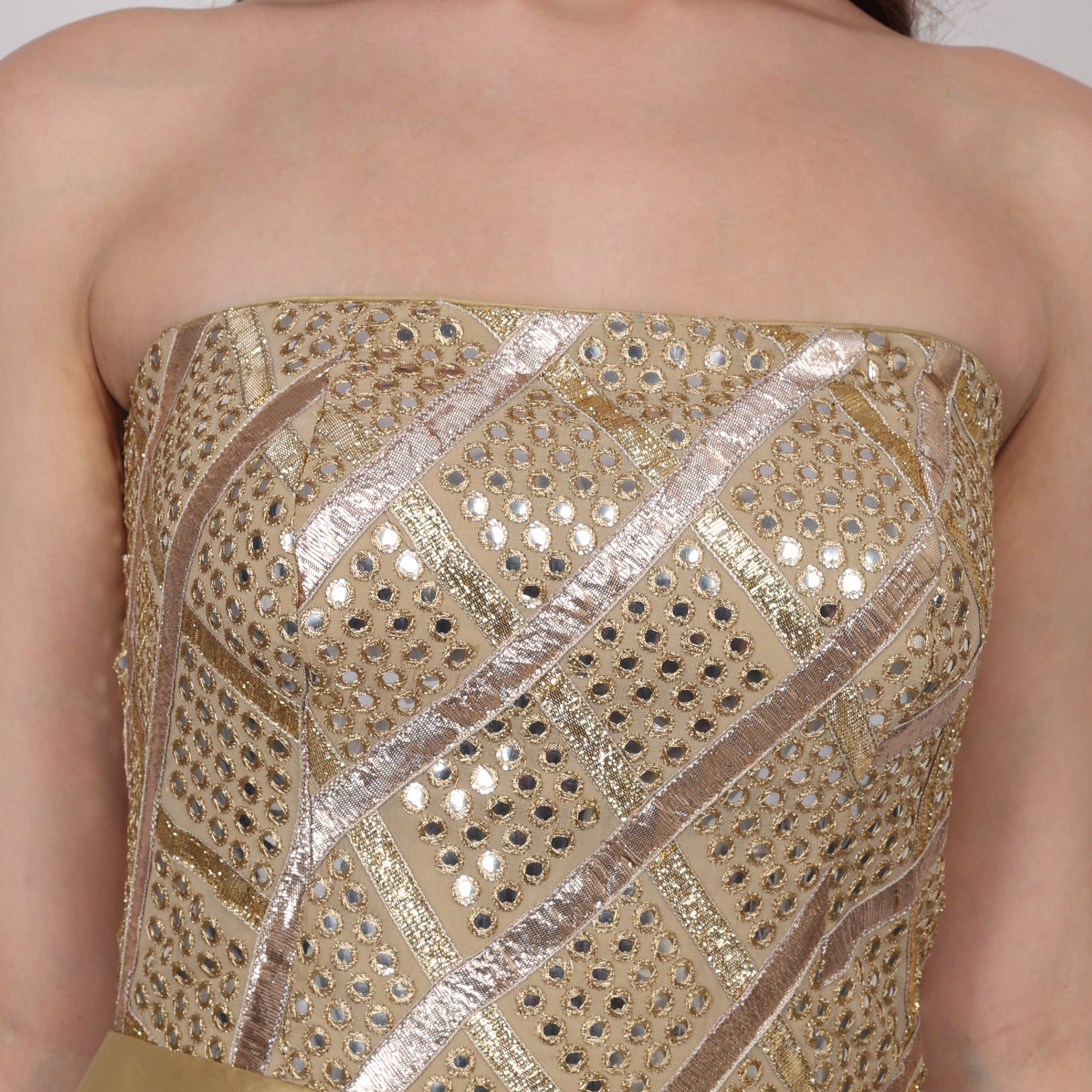 NAMAH BY PARUL MONGIA Gold Mirror Work Silk Tube Gown