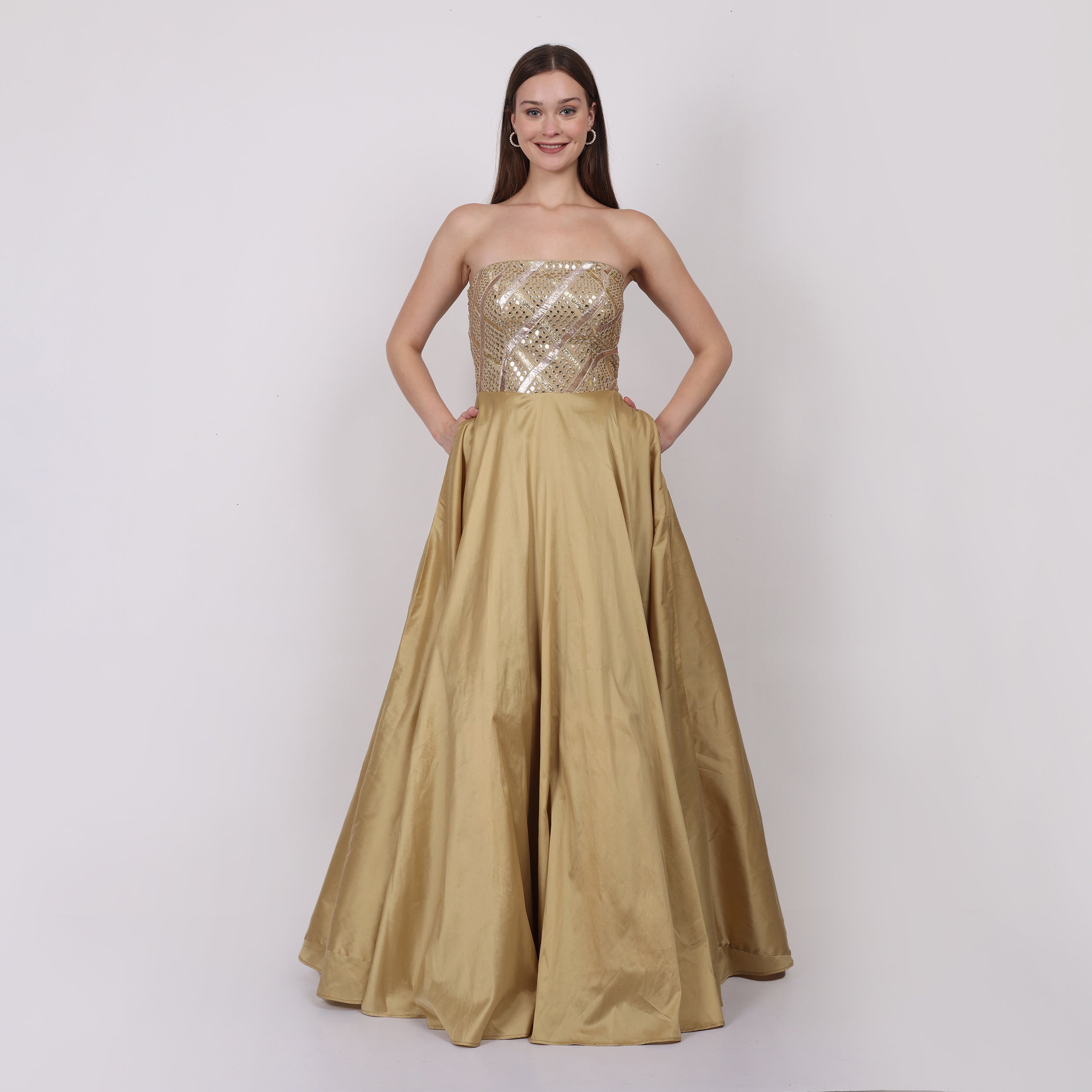 NAMAH BY PARUL MONGIA Gold Mirror Work Silk Tube Gown