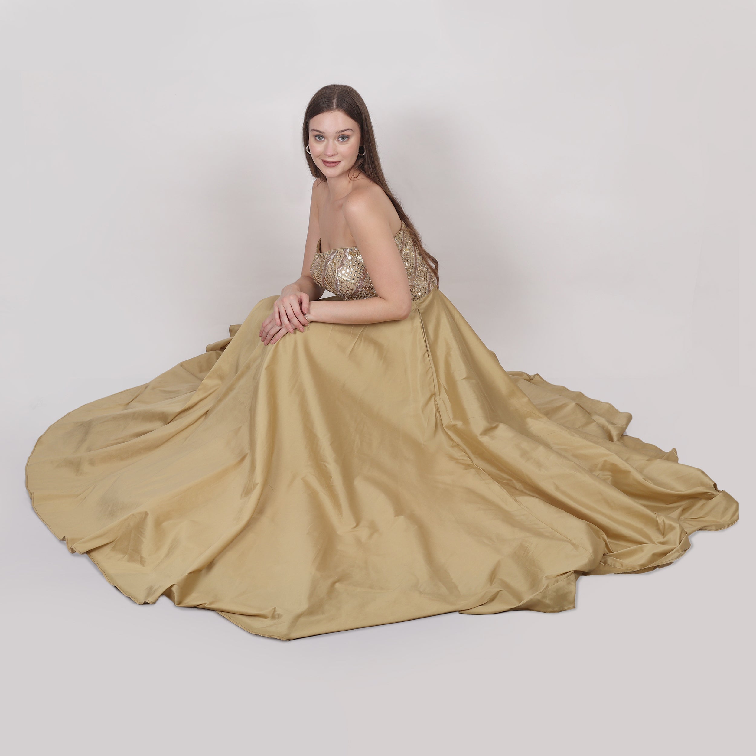 NAMAH BY PARUL MONGIA Gold Mirror Work Silk Tube Gown
