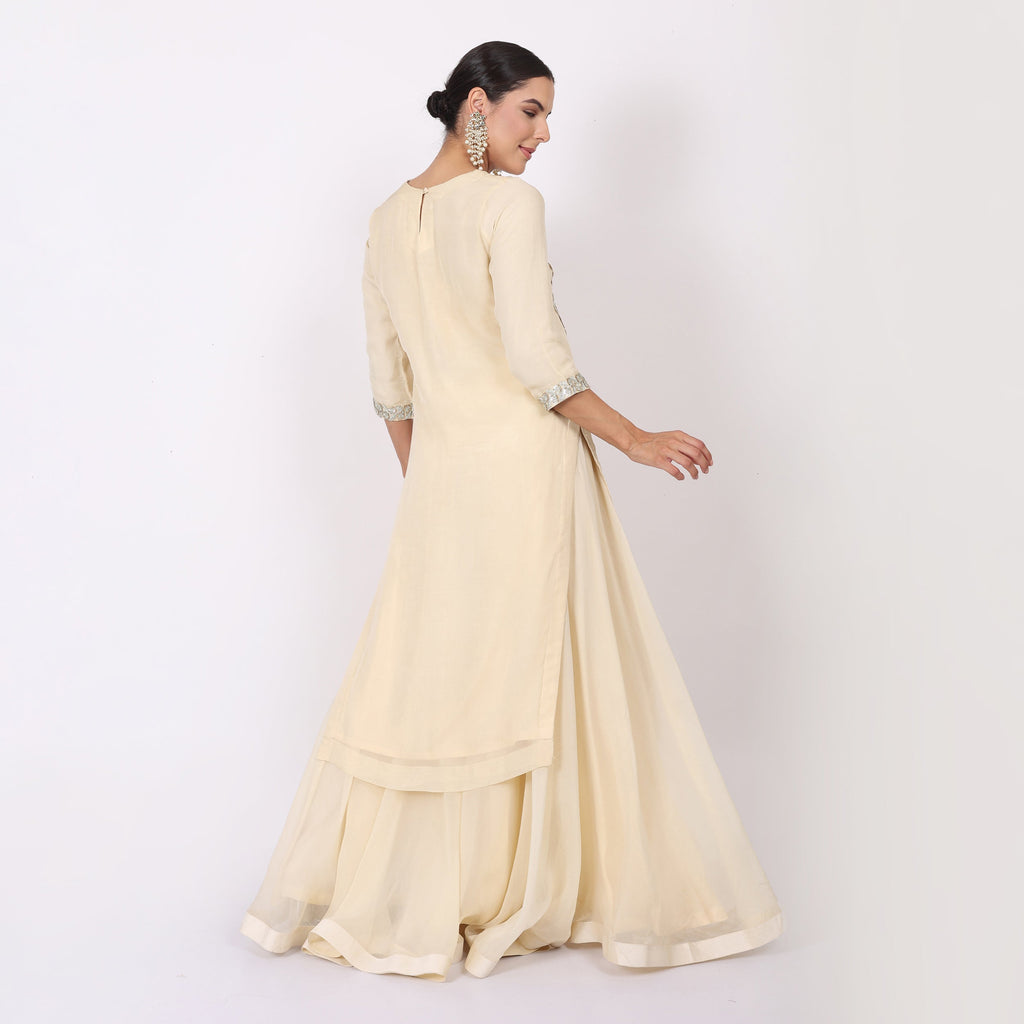 NAMAH BY PARUL MONGIA Ivory Organza Embroidered Kurta with Sharara and Dupatta