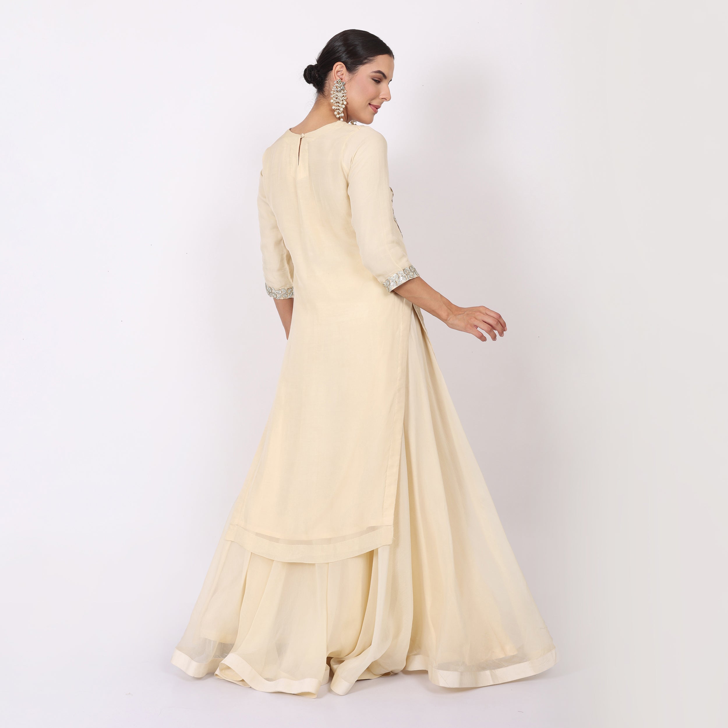 NAMAH BY PARUL MONGIA Ivory Organza Embroidered Kurta with Sharara and Dupatta