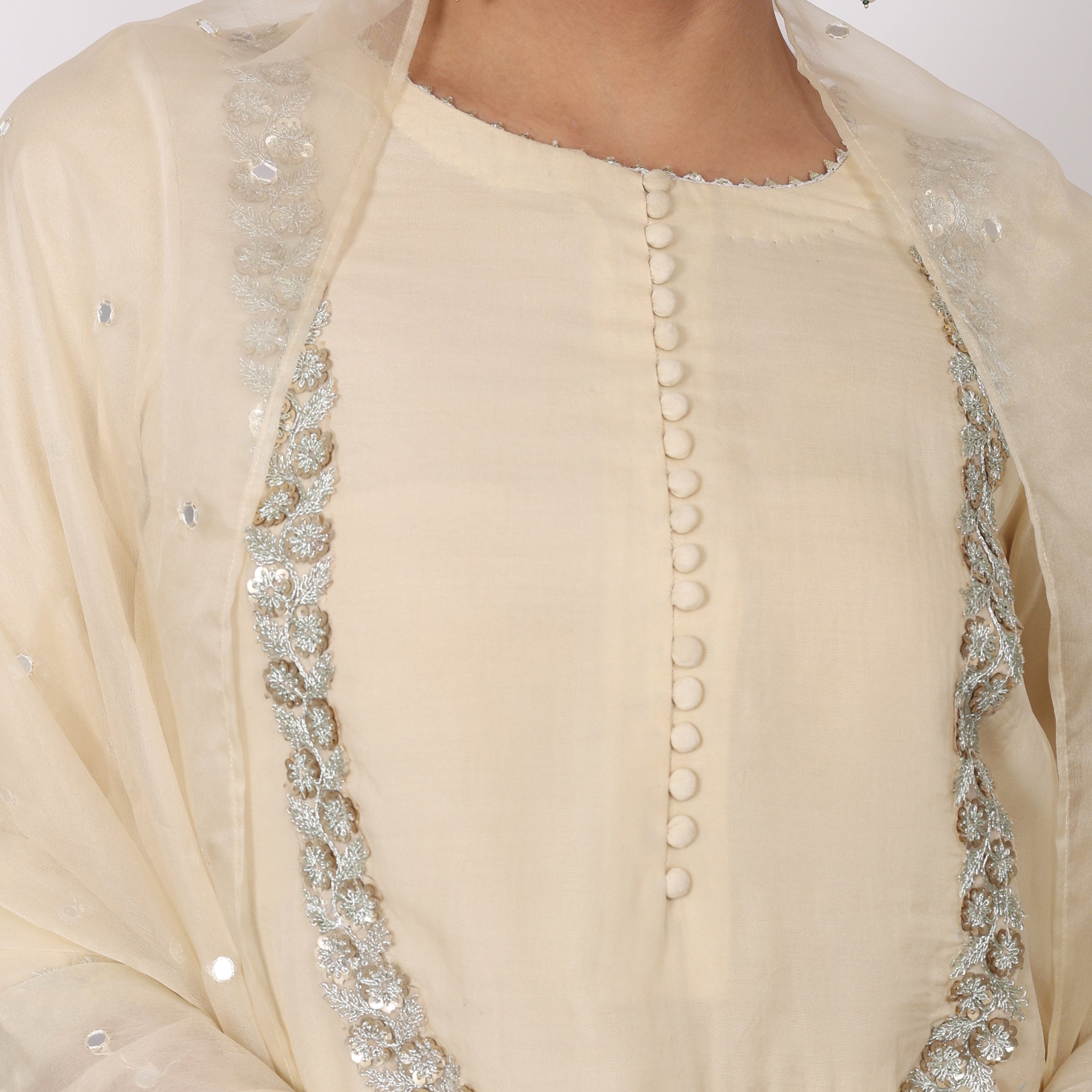 NAMAH BY PARUL MONGIA Ivory Organza Embroidered Kurta with Sharara and Dupatta