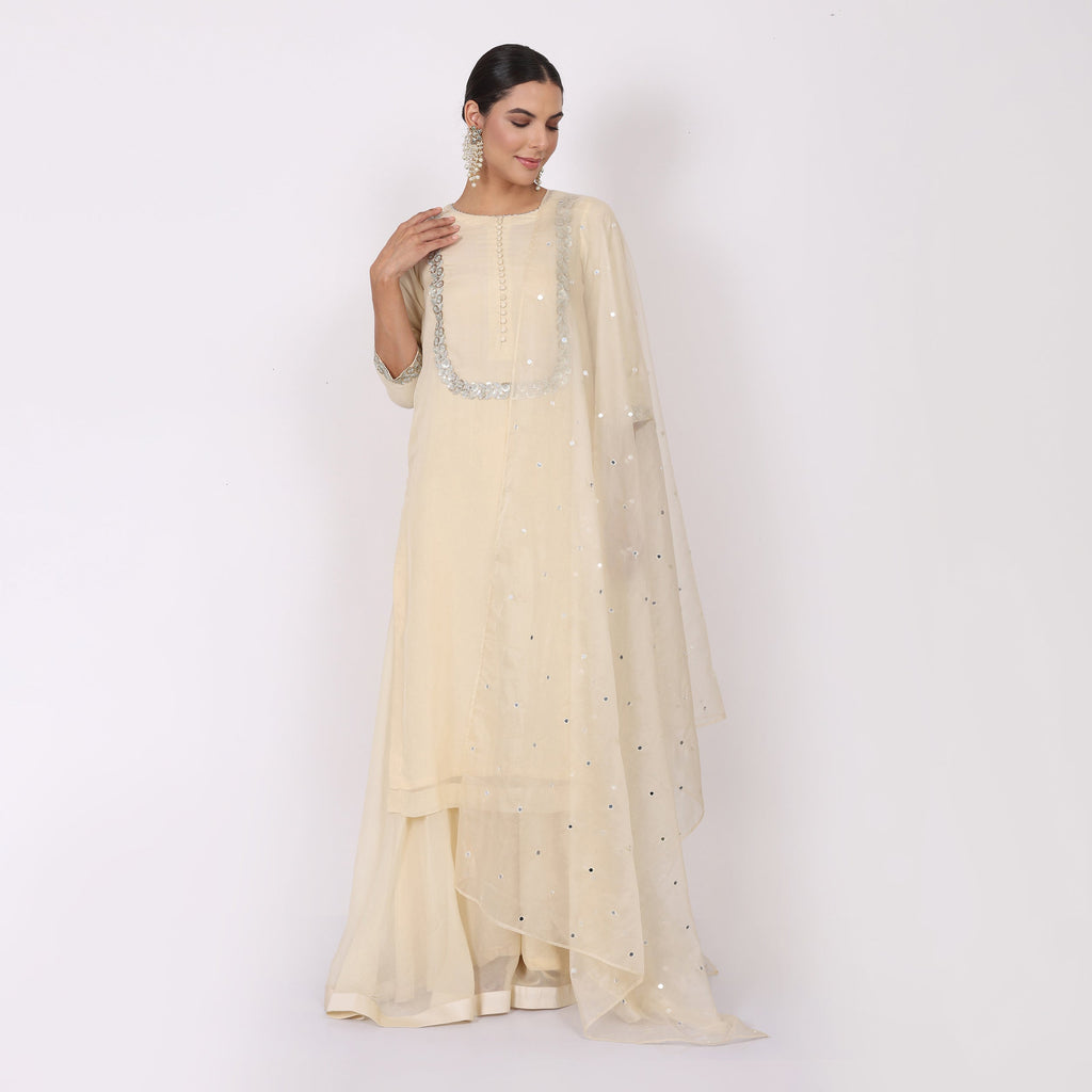 NAMAH BY PARUL MONGIA Ivory Organza Embroidered Kurta with Sharara and Dupatta