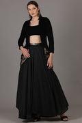 Black Velvet & Taffeta Silk Zardosi Hand Embroidered Jacket Lehenga Set