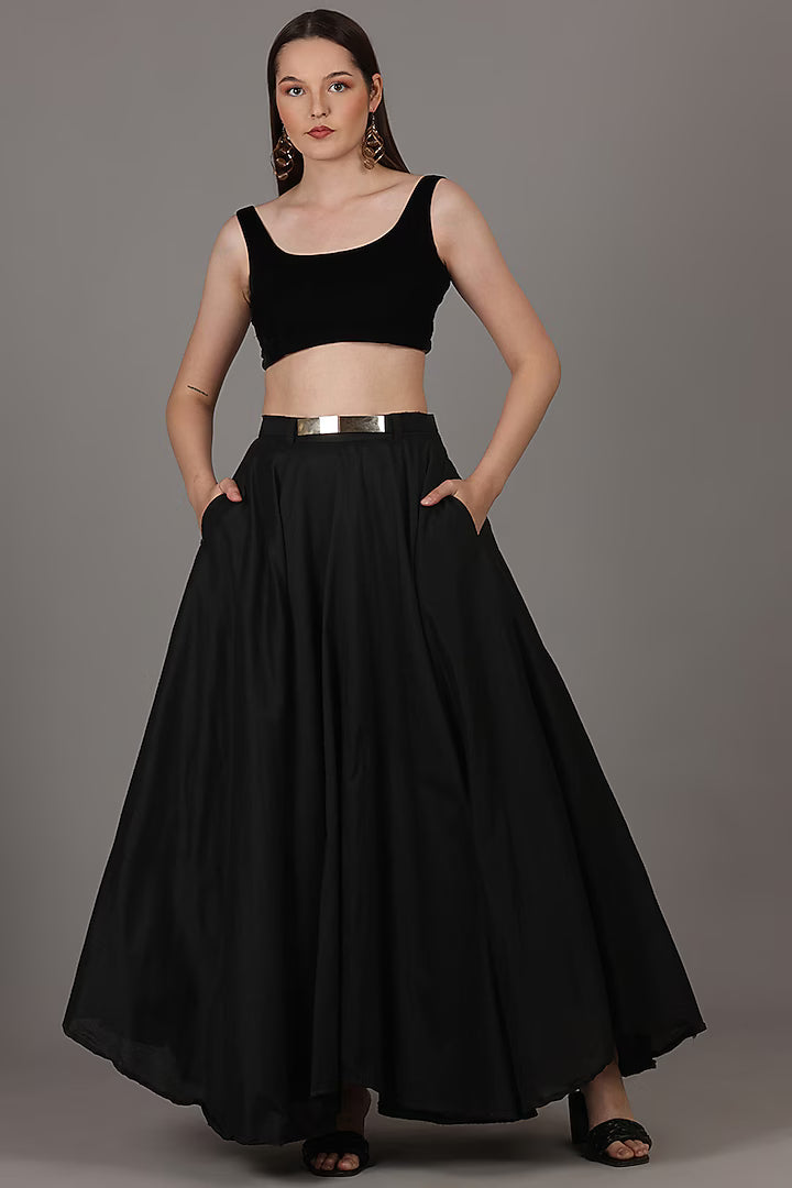 Black Velvet & Taffeta Silk Zardosi Hand Embroidered Jacket Lehenga Set