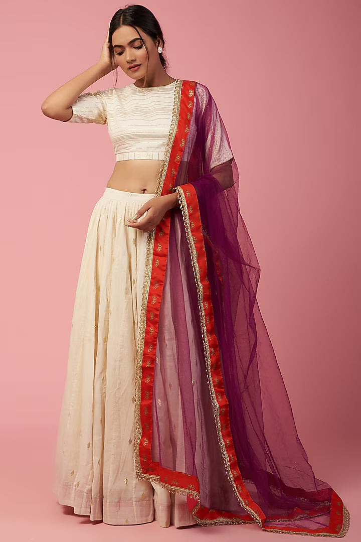 Namah By Parul Mongia Ivory Cotton Woven Motifs Lehenga Set