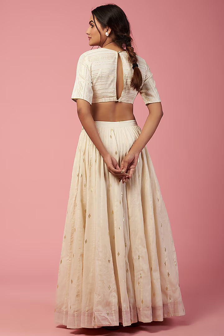 Namah By Parul Mongia Ivory Cotton Woven Motifs Lehenga Set