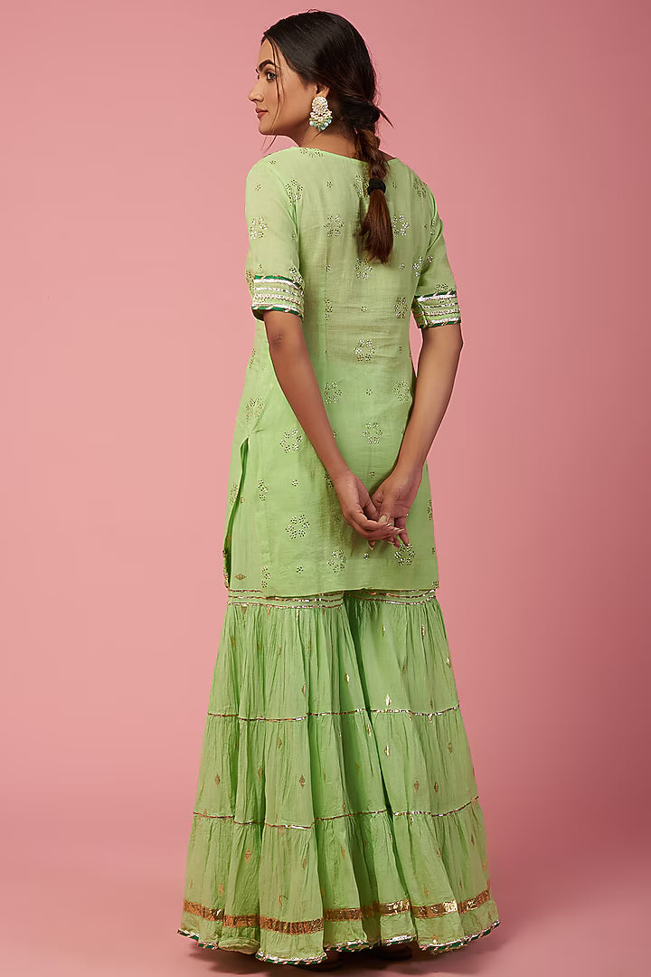 Namah By Parul Mongia Mint Green Cotton Sharara Set
