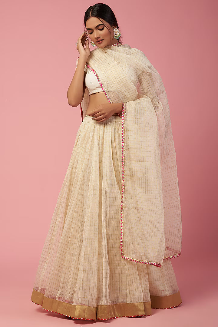 Namah By Parul Mongia wishlist Ivory Chanderi Lehenga Set