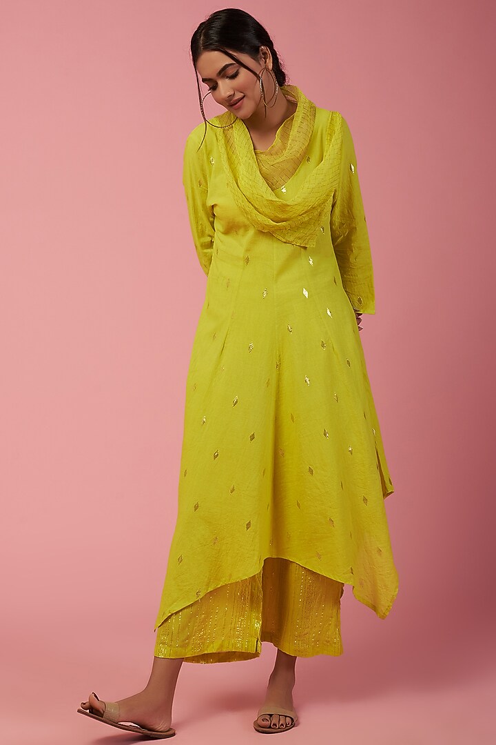 Namah By Parul Mongia wishlist Bright Lime Cotton Kurta Set